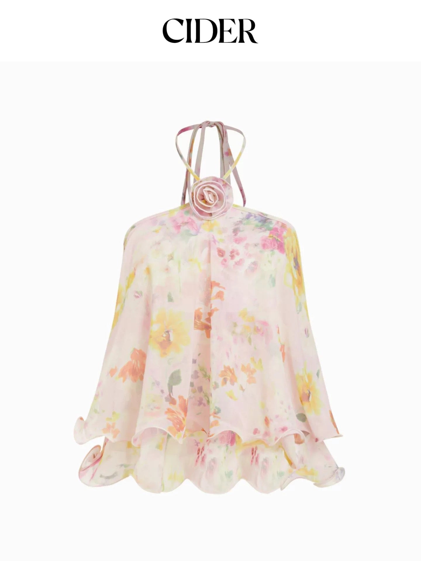 CIDER FLORAL FLOWY HALTER TOP