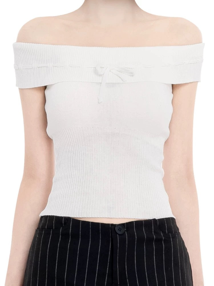 THIN WHITE KNITTED OFF SHOULDER