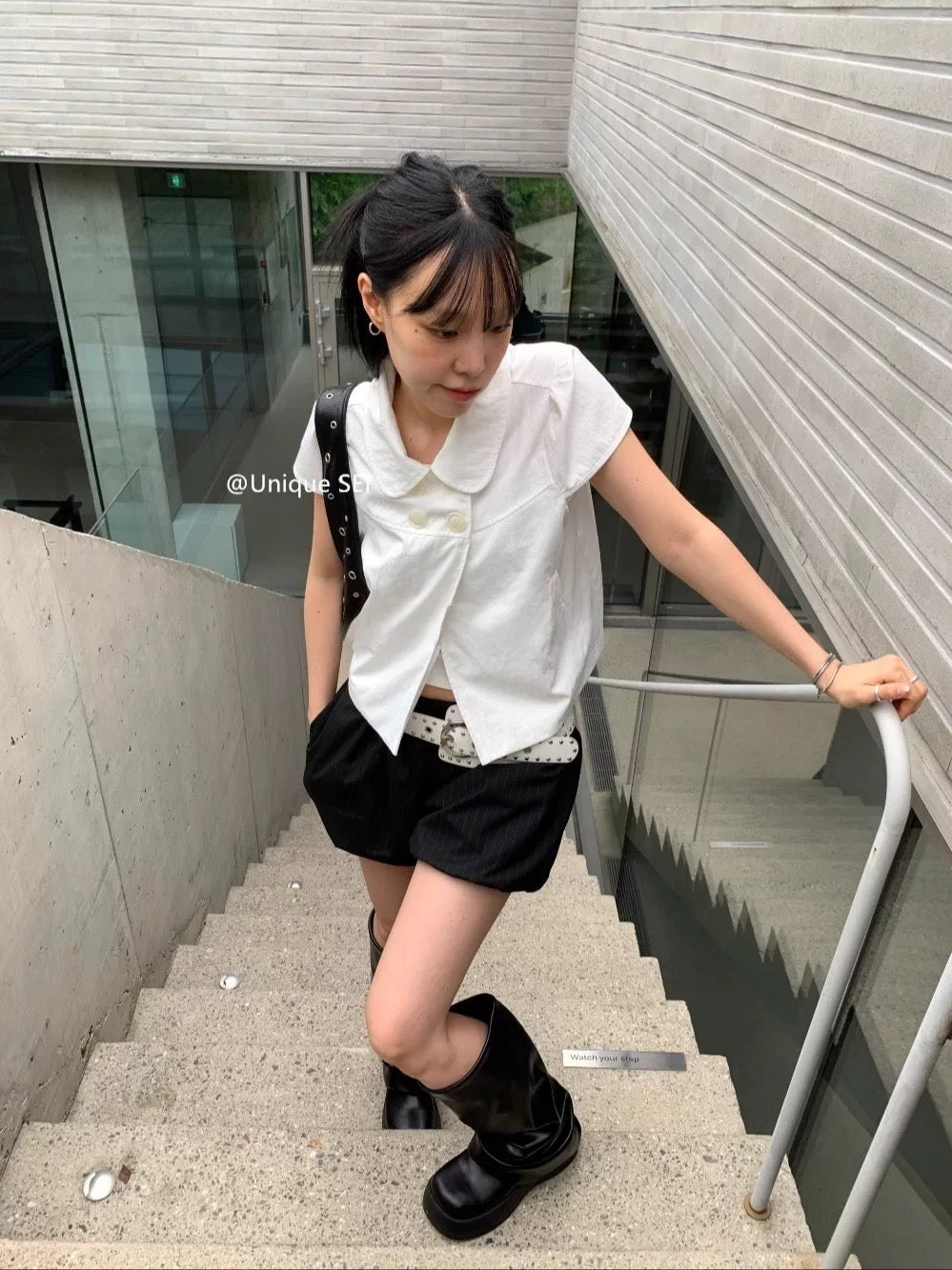 WHITE US SHORT SLEEVE COLLAR