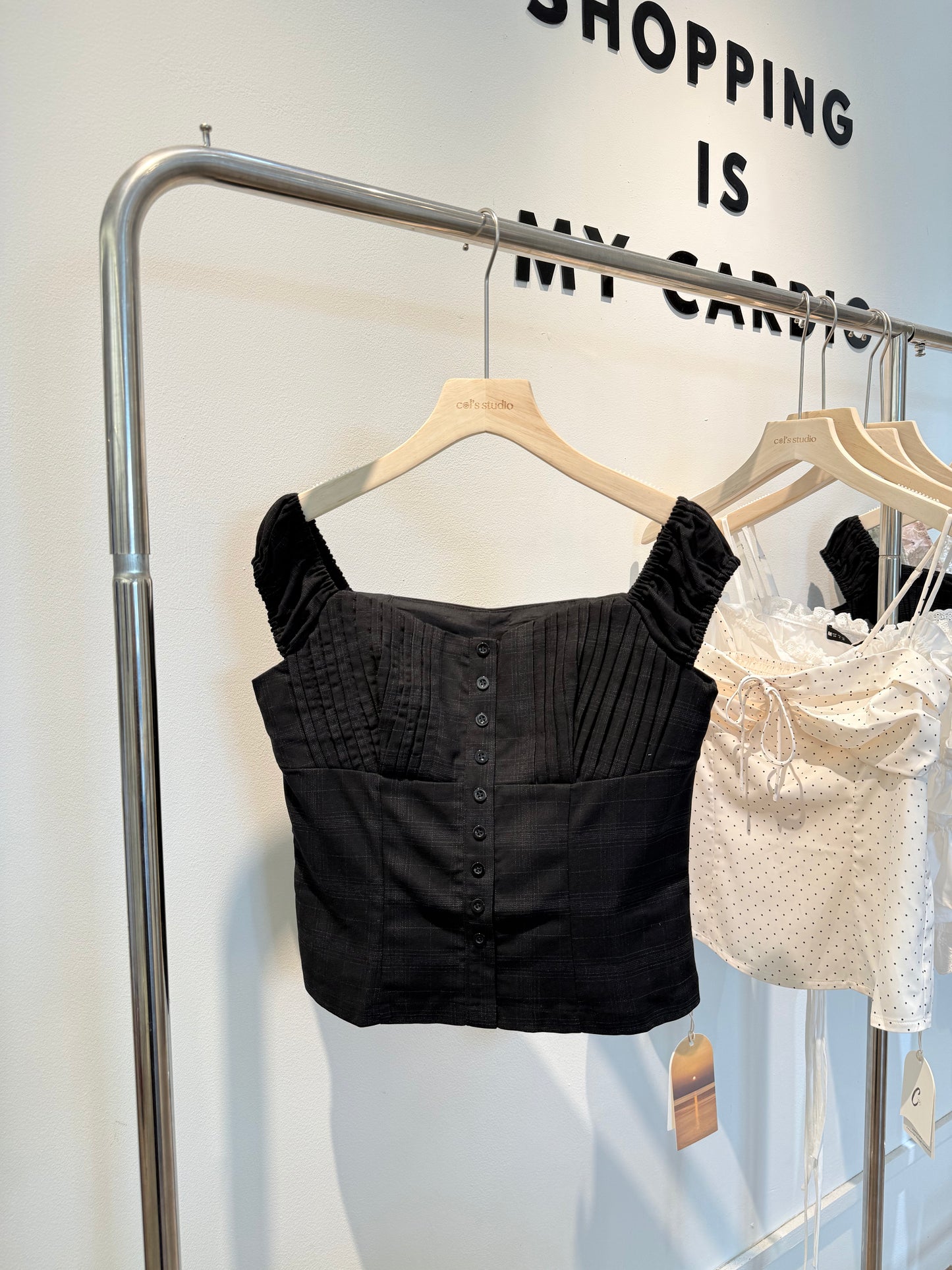 Black buttons off shoulder top