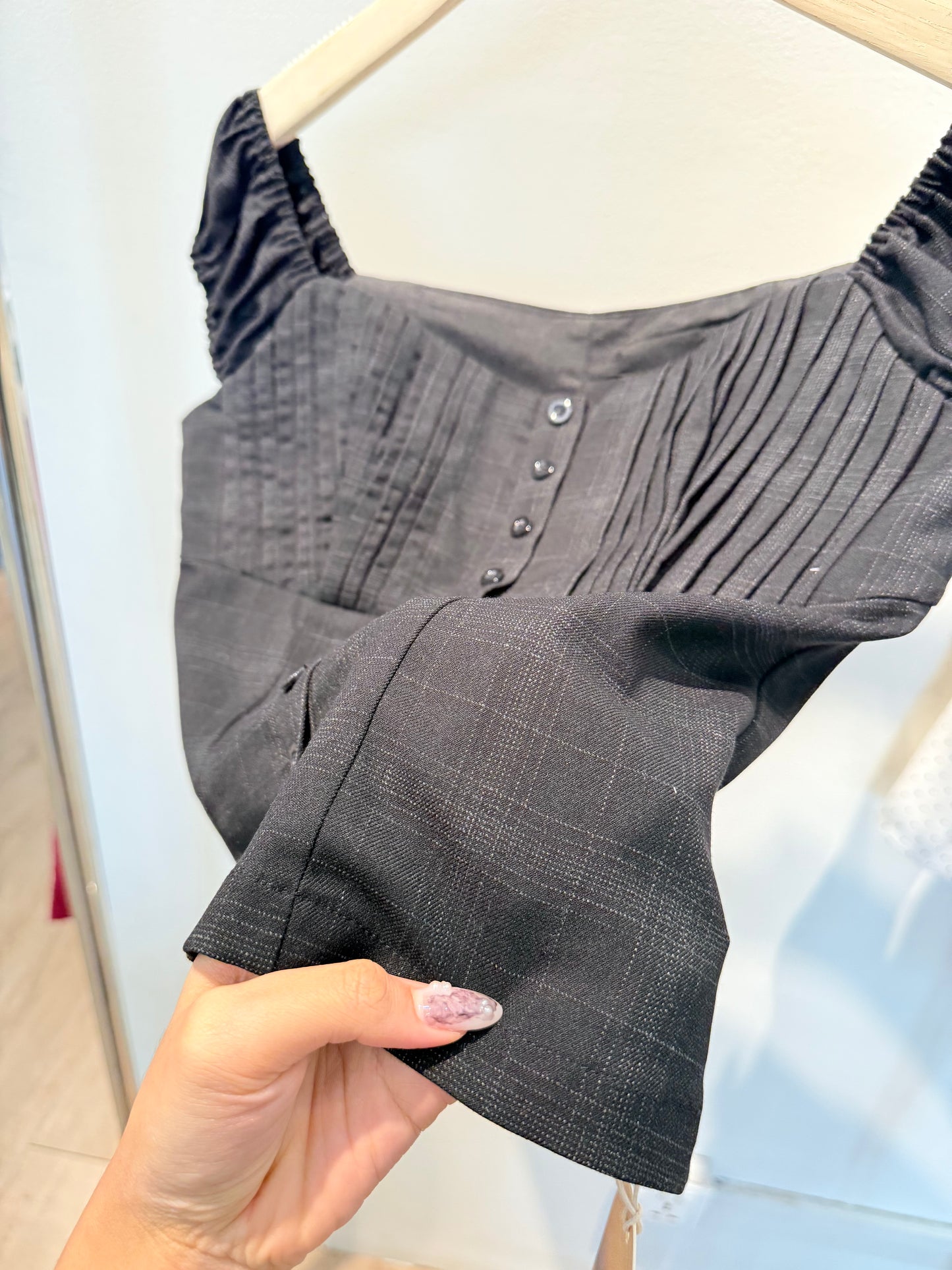 Black buttons off shoulder top