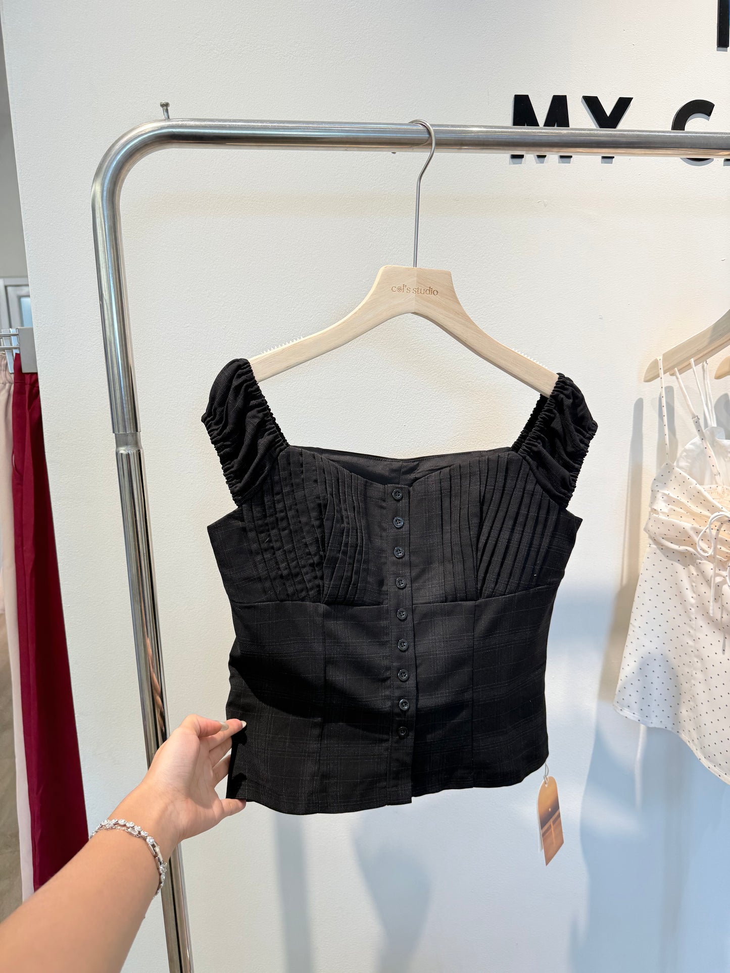 Black buttons off shoulder top