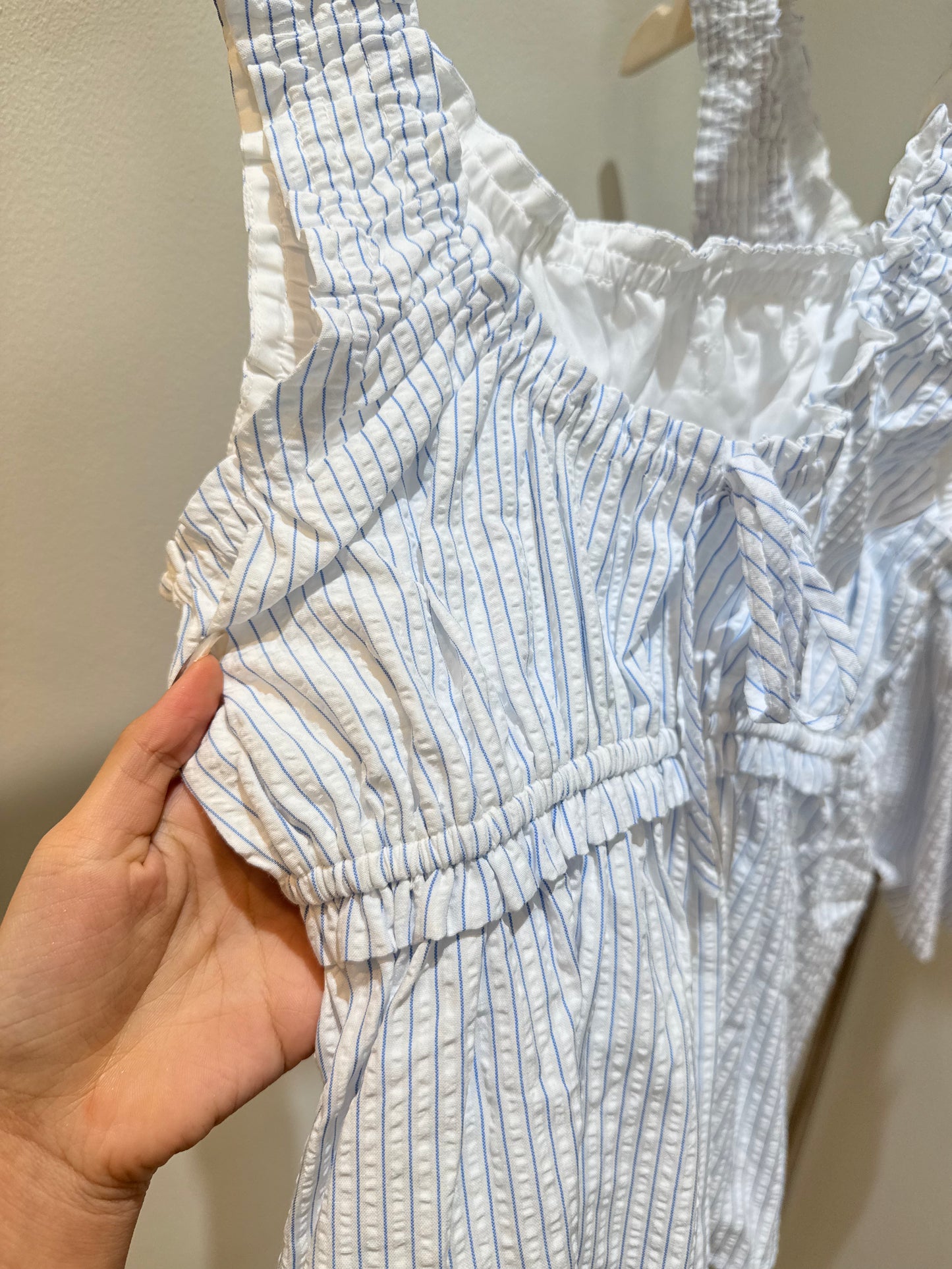 Cotton ruched babyblue top