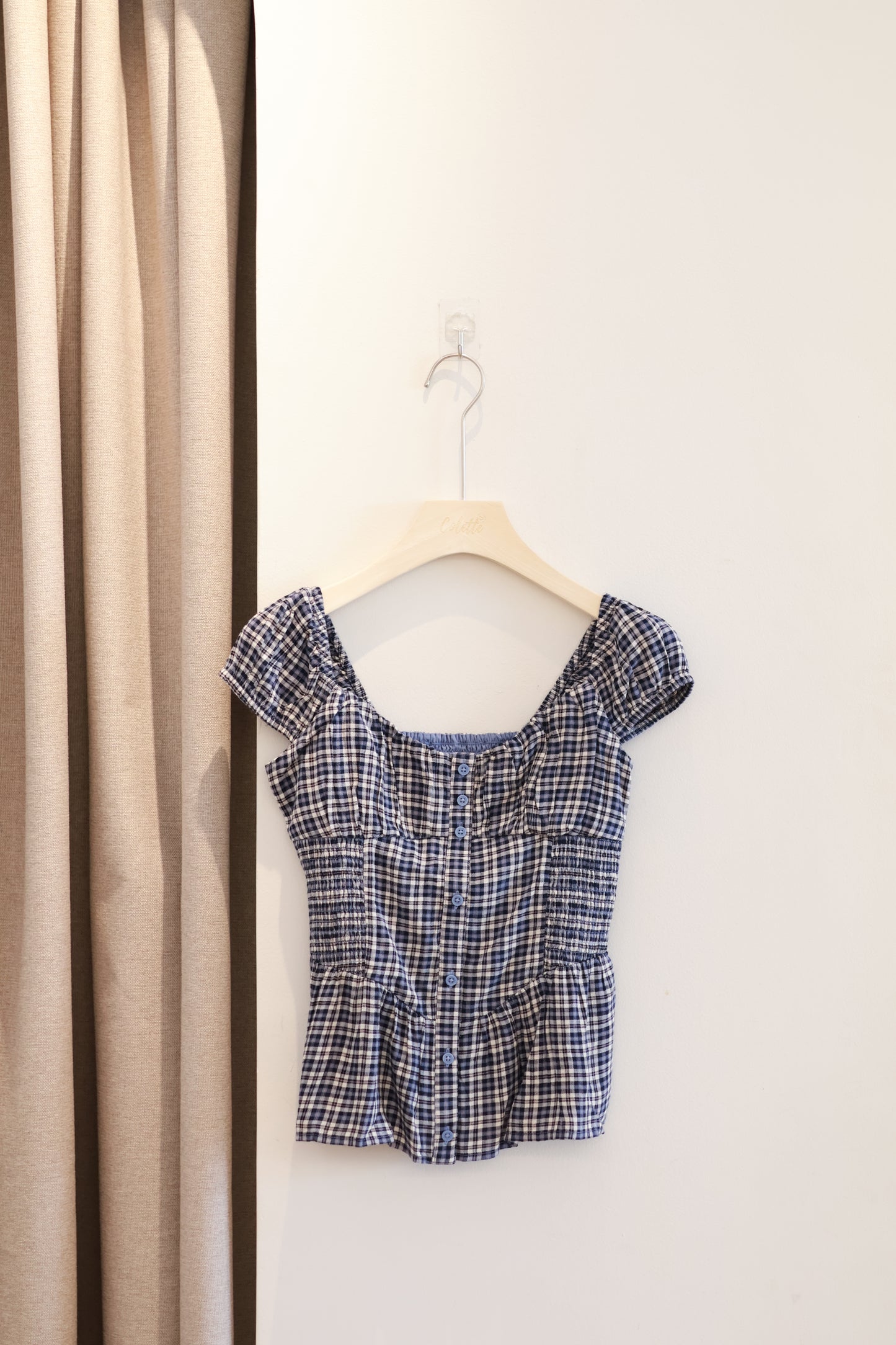HOLLISTER Blue Plaid Puff Sleeve Top