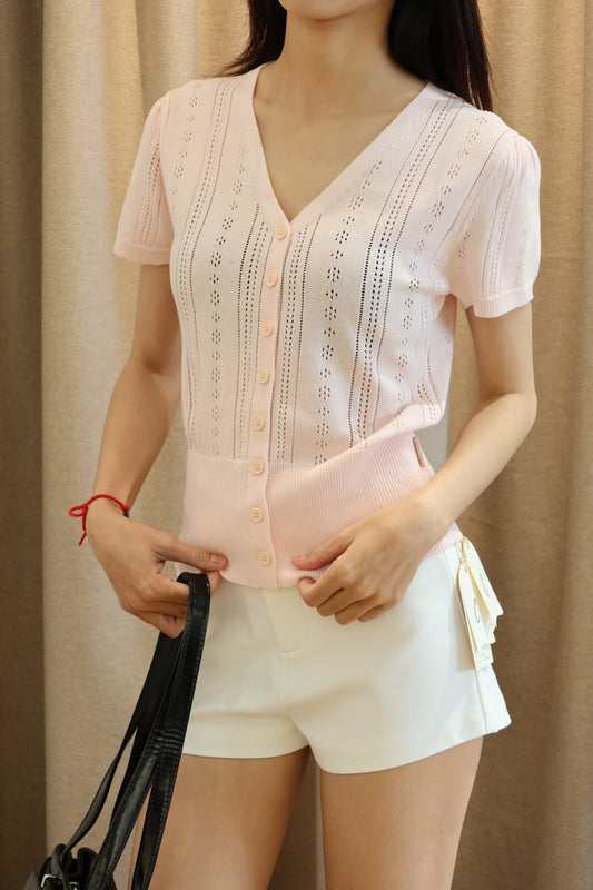 V knitted short sleeve top