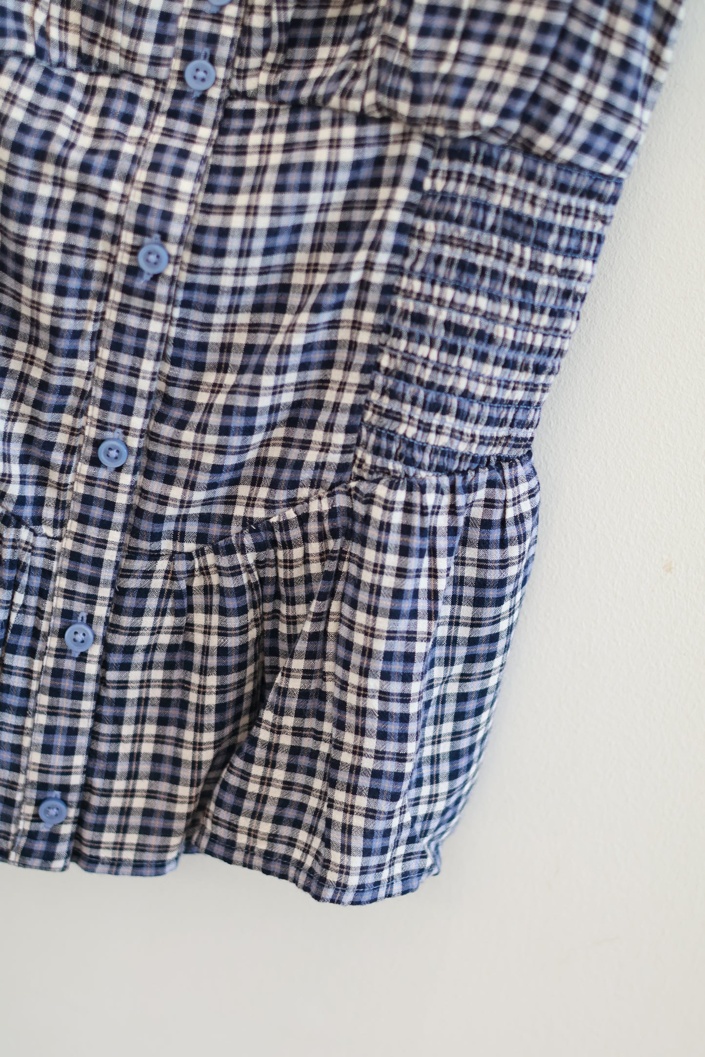HOLLISTER Blue Plaid Puff Sleeve Top