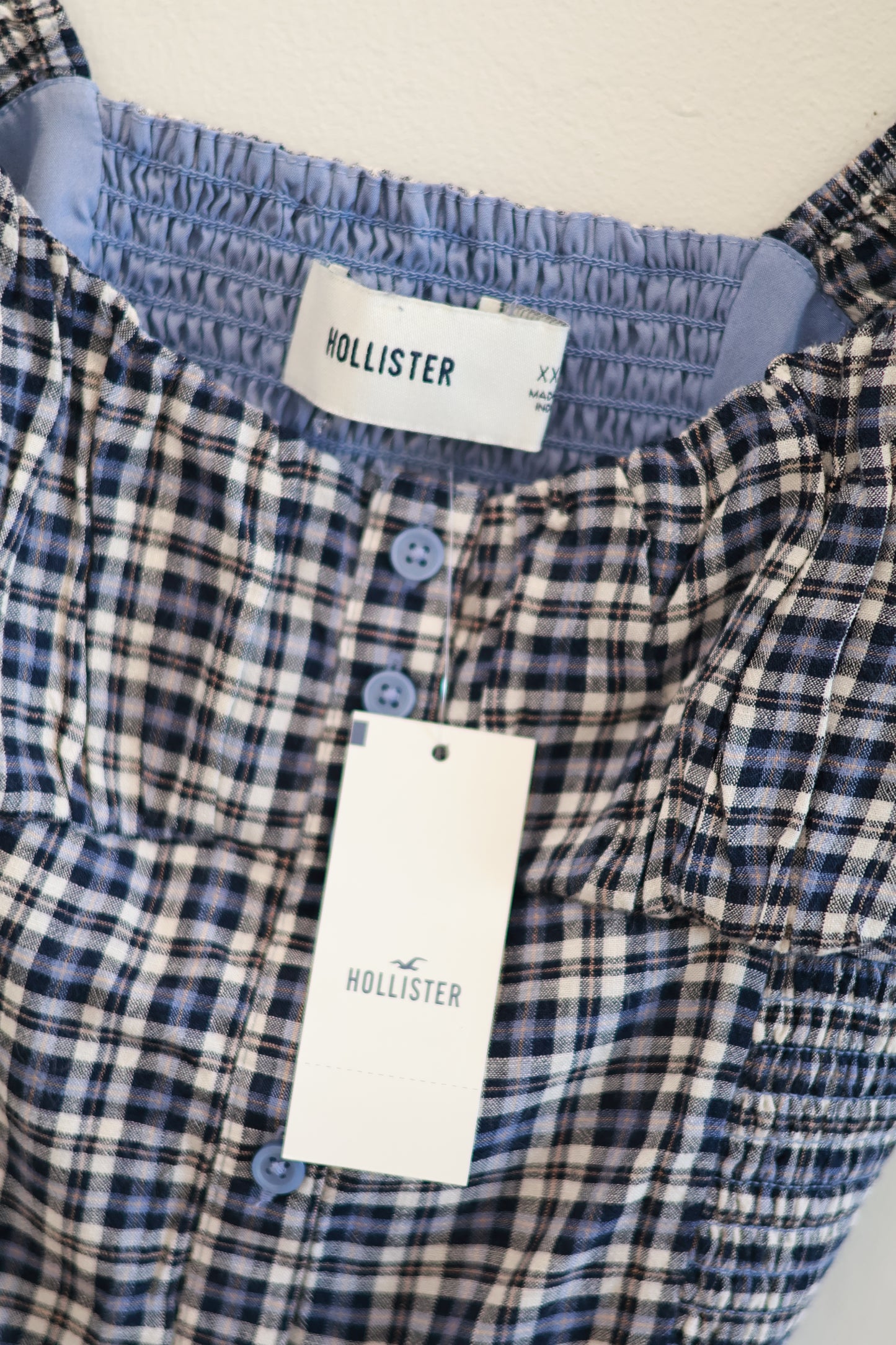 HOLLISTER Blue Plaid Puff Sleeve Top