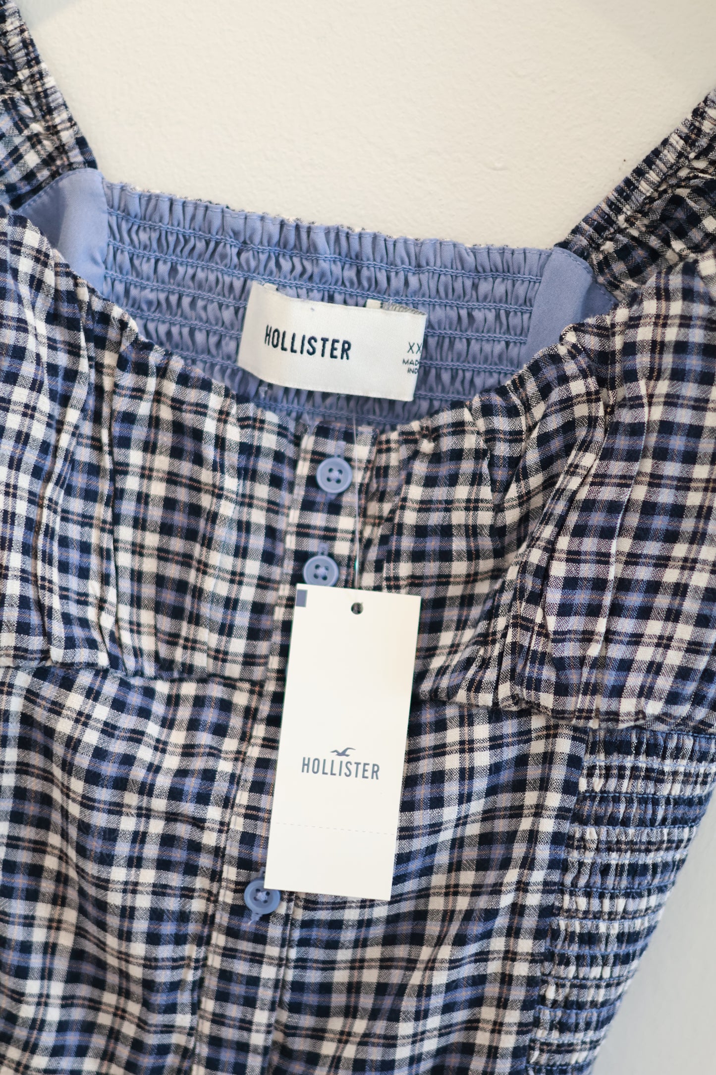 HOLLISTER Blue Plaid Puff Sleeve Top