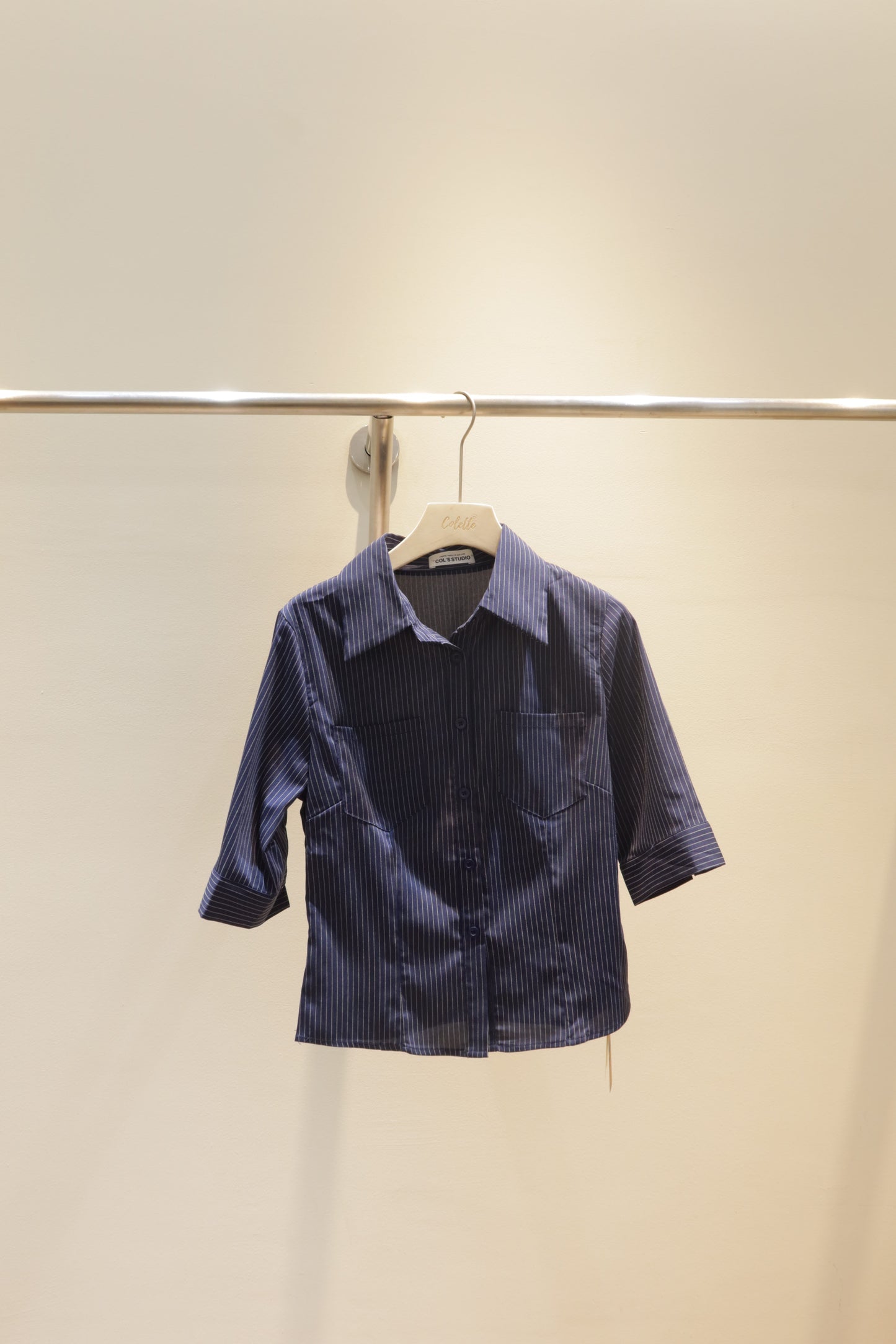 OS: BLUE STRIPED MID SLEEVE BLOUSE