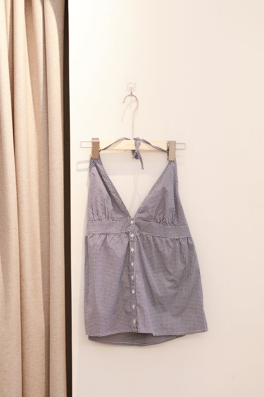 BRANDY Edith Halter Plaid Tank