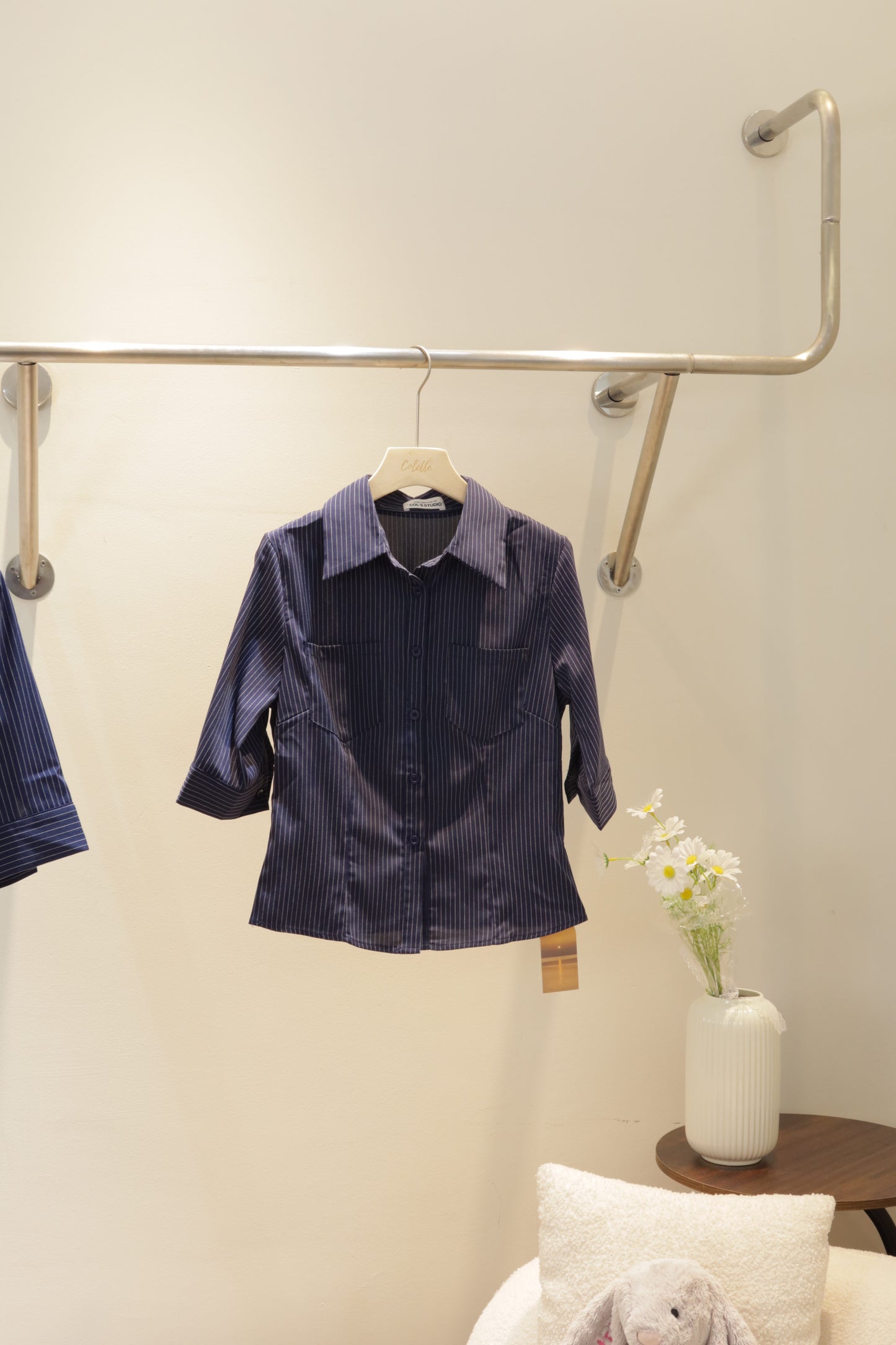 OS: BLUE STRIPED MID SLEEVE BLOUSE