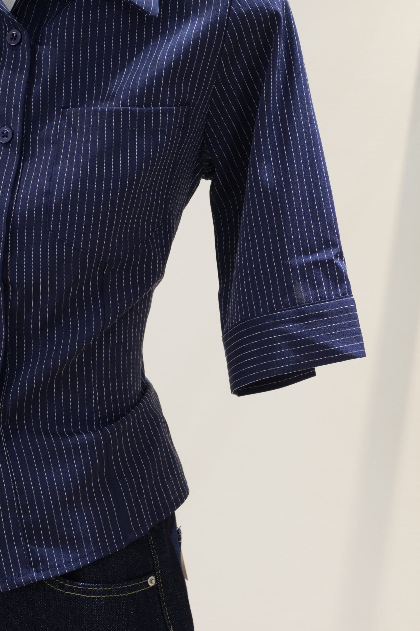 OS: BLUE STRIPED MID SLEEVE BLOUSE