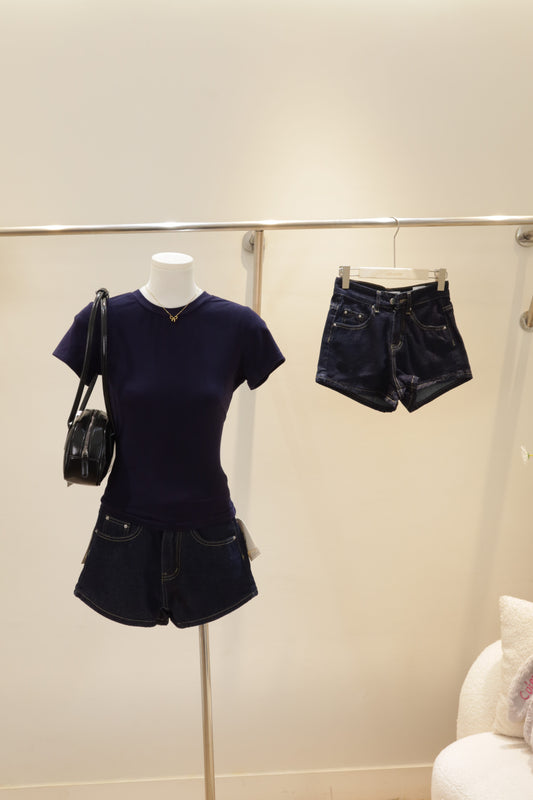 Dark toned denim shorts