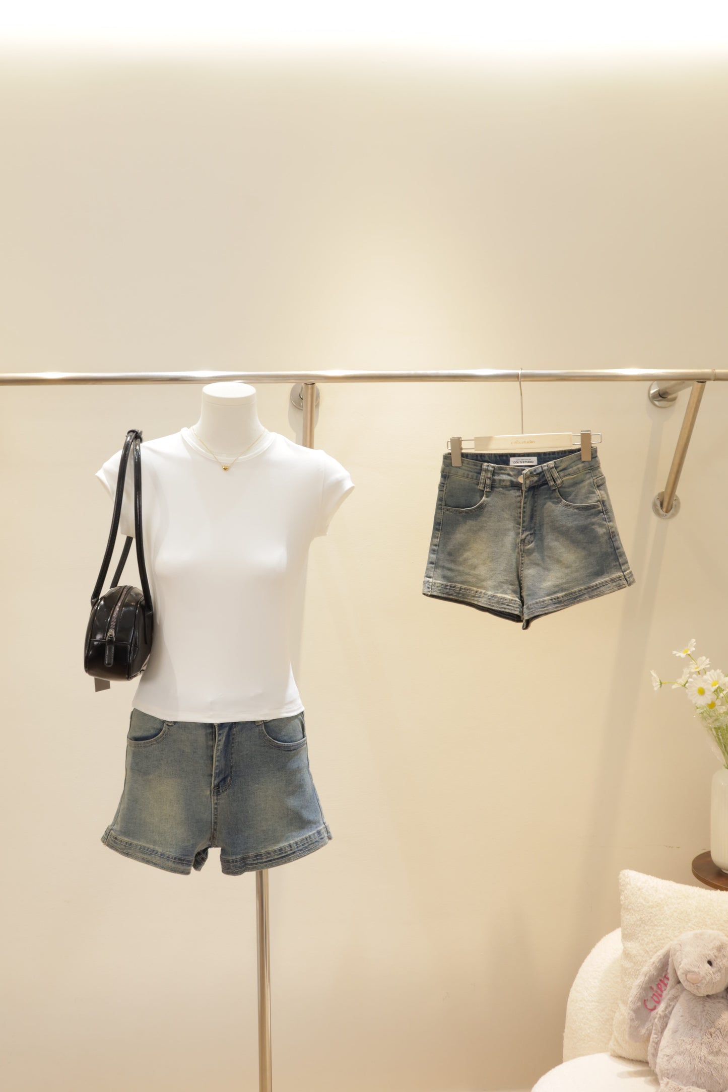 light washed denim shorts