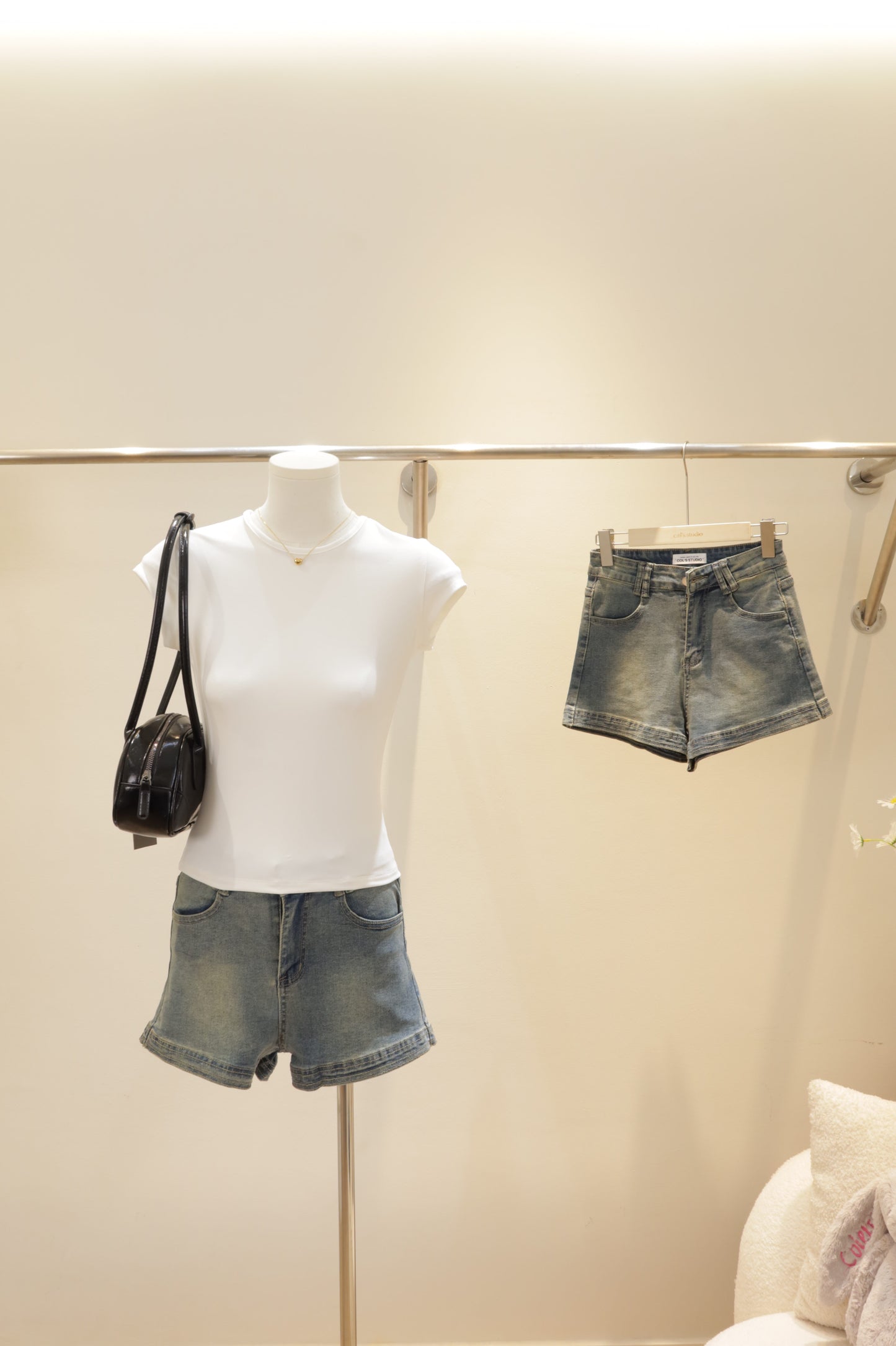 light washed denim shorts