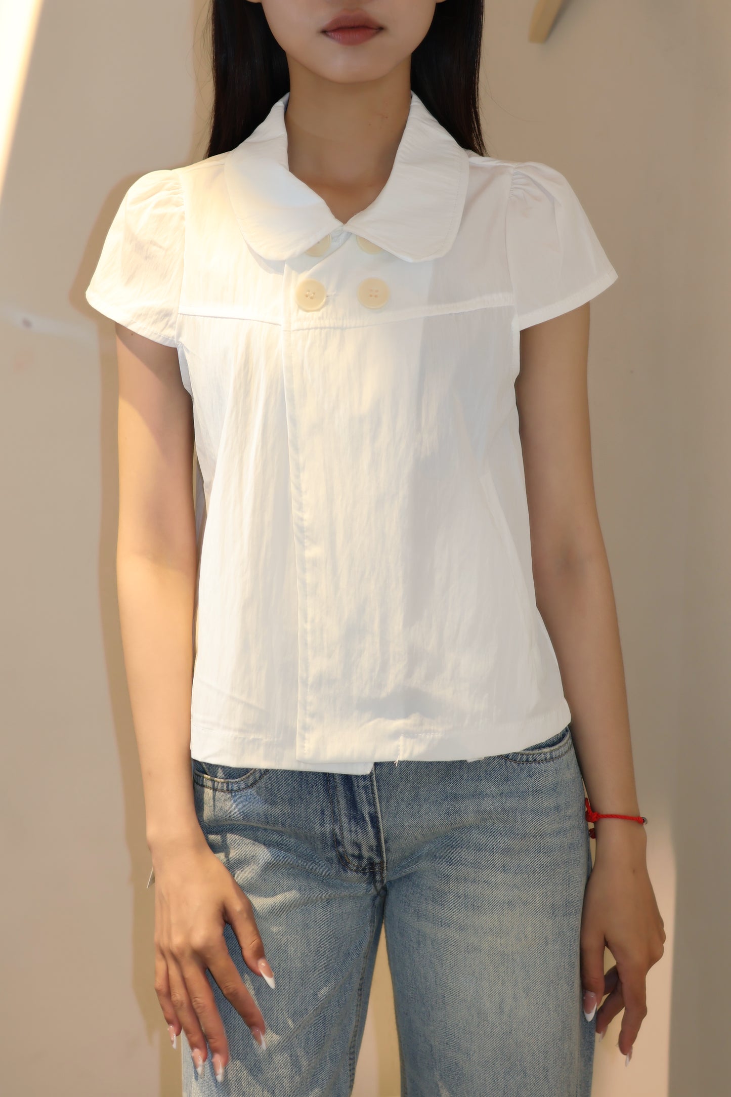 WHITE US SHORT SLEEVE COLLAR