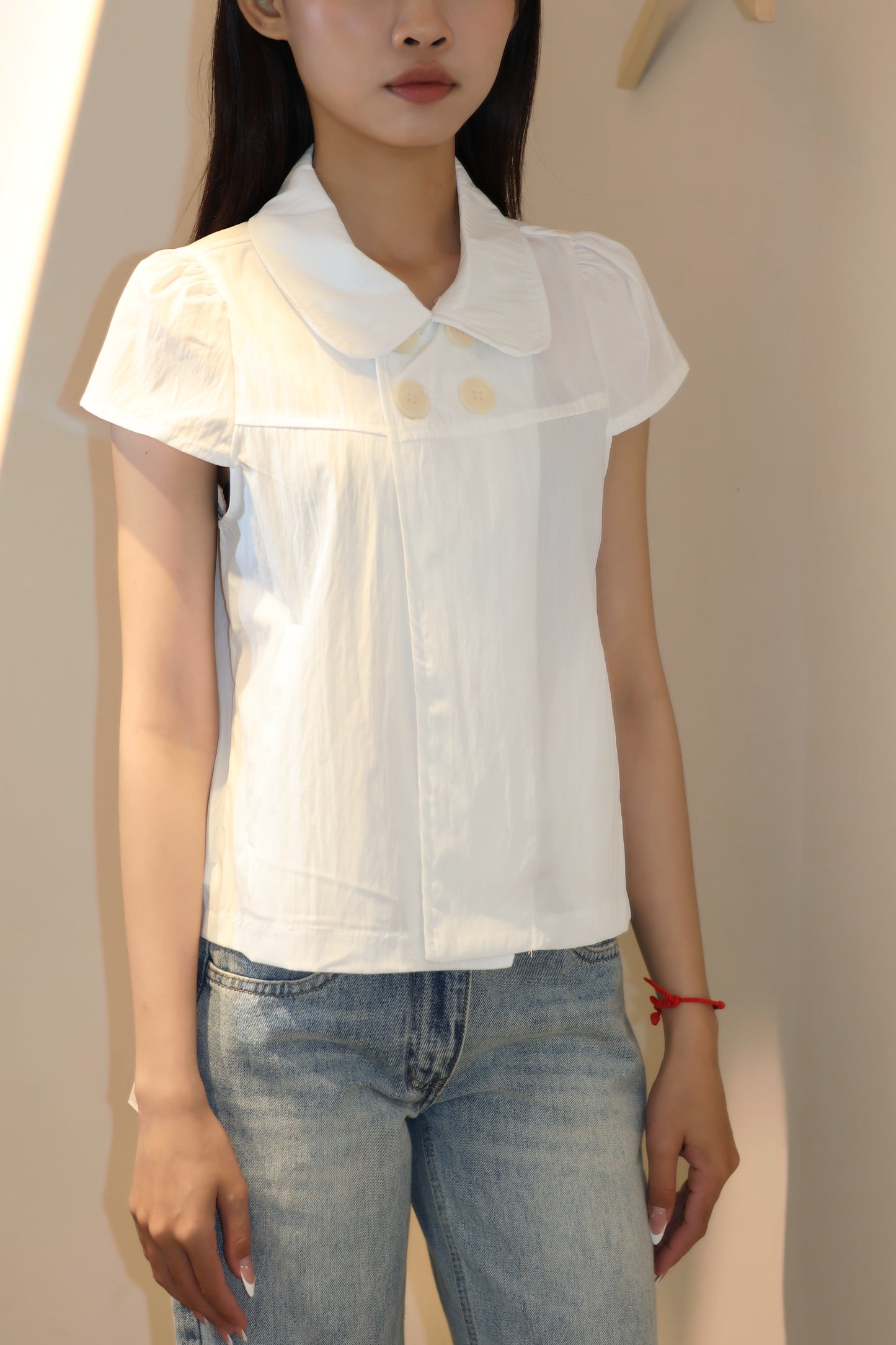 WHITE US SHORT SLEEVE COLLAR