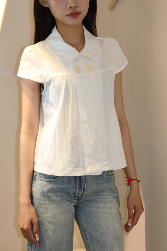 WHITE US SHORT SLEEVE COLLAR