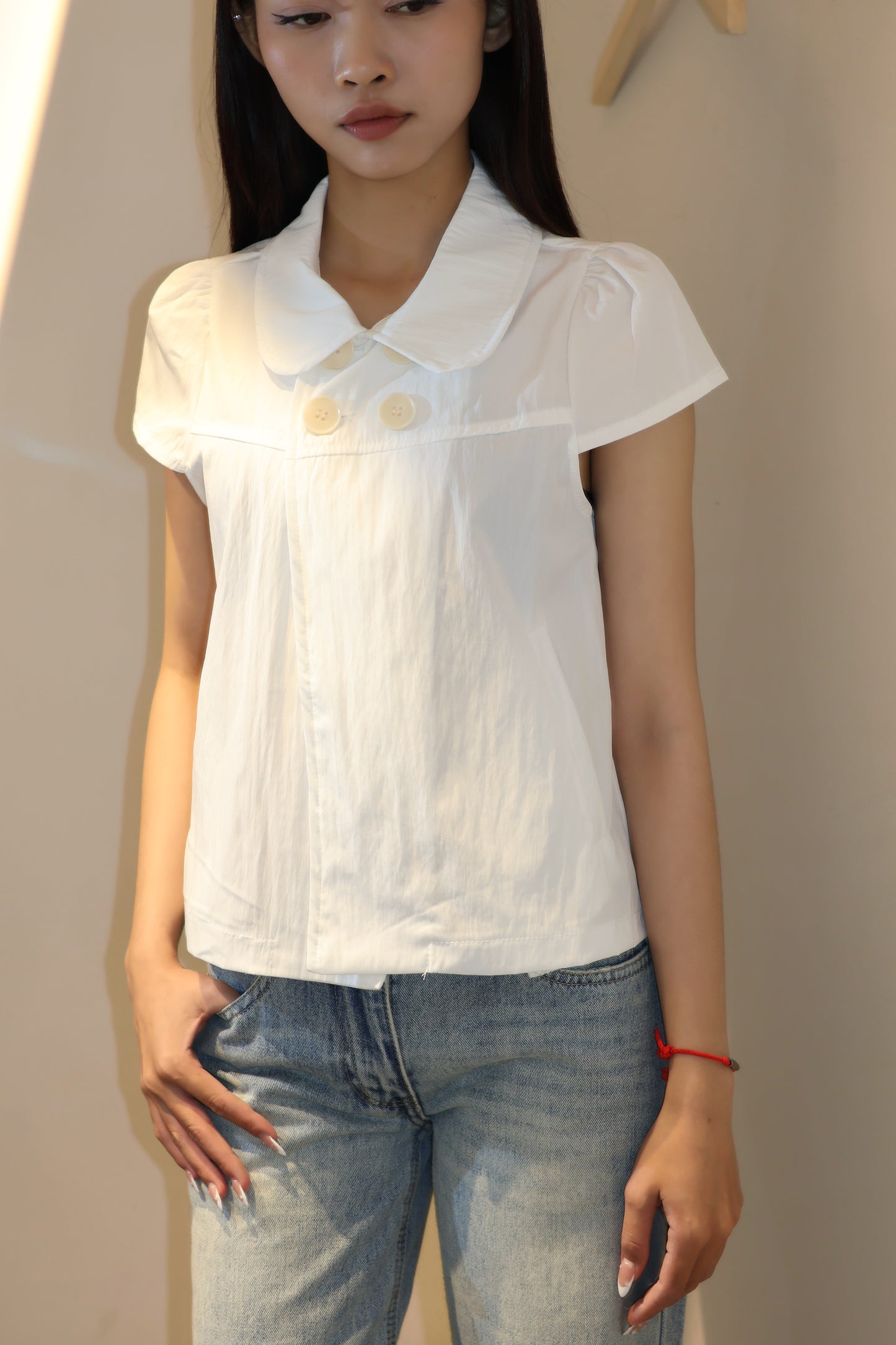 WHITE US SHORT SLEEVE COLLAR