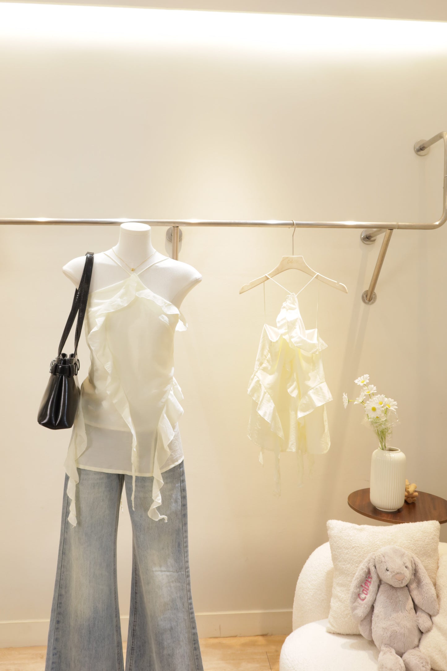 Cream flowy halter top