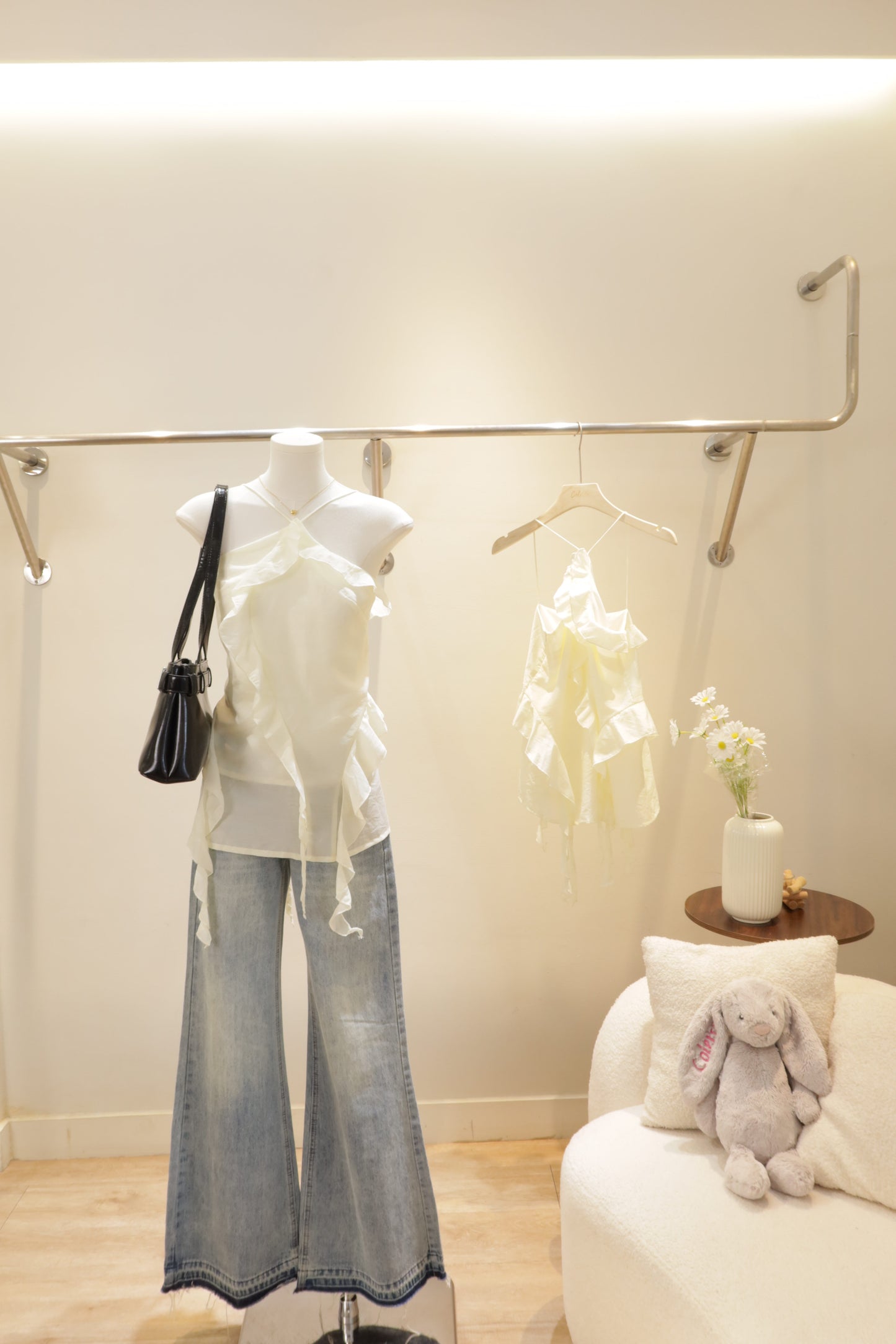 Cream flowy halter top