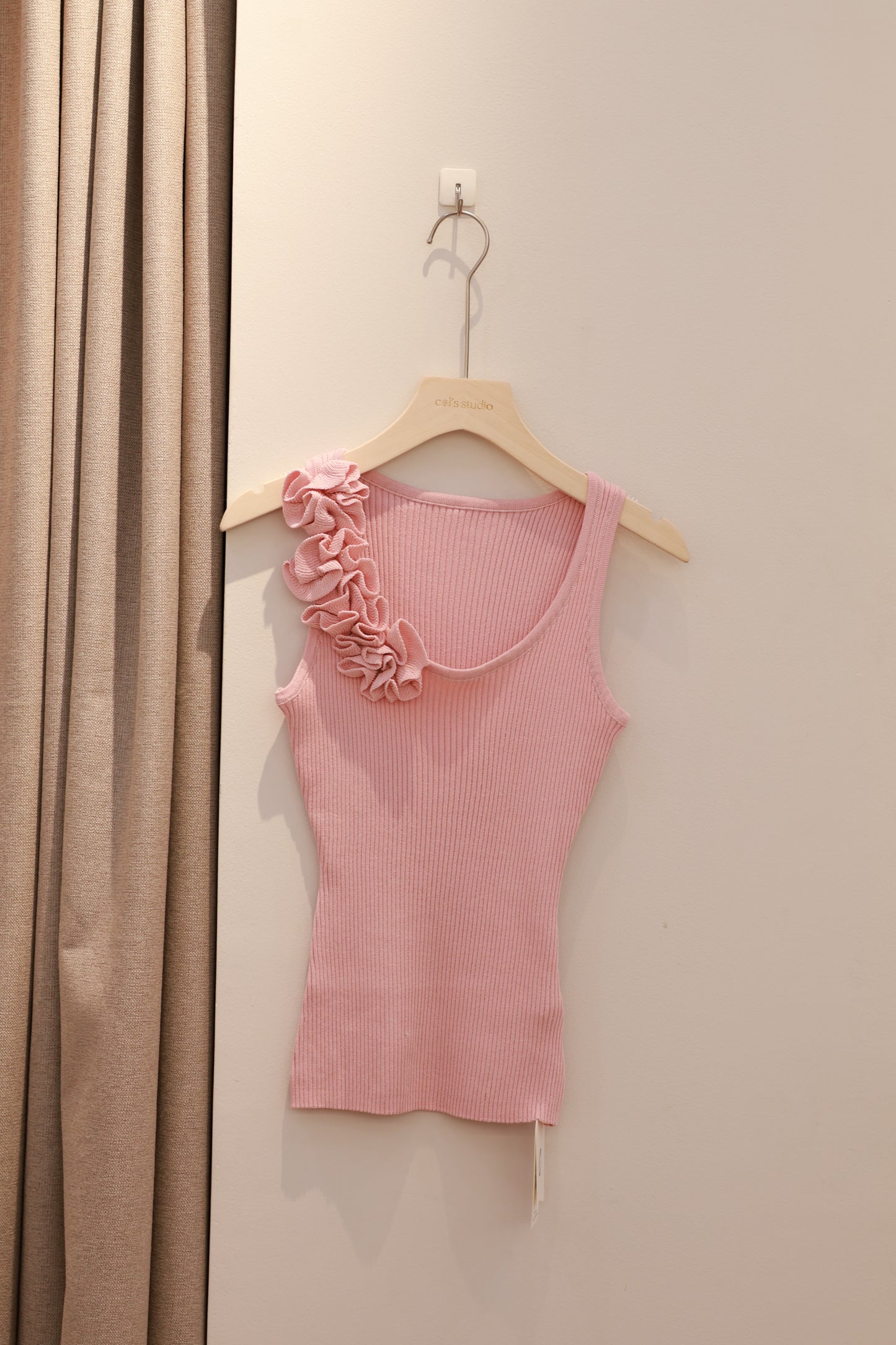 Pink floral knitted tank top