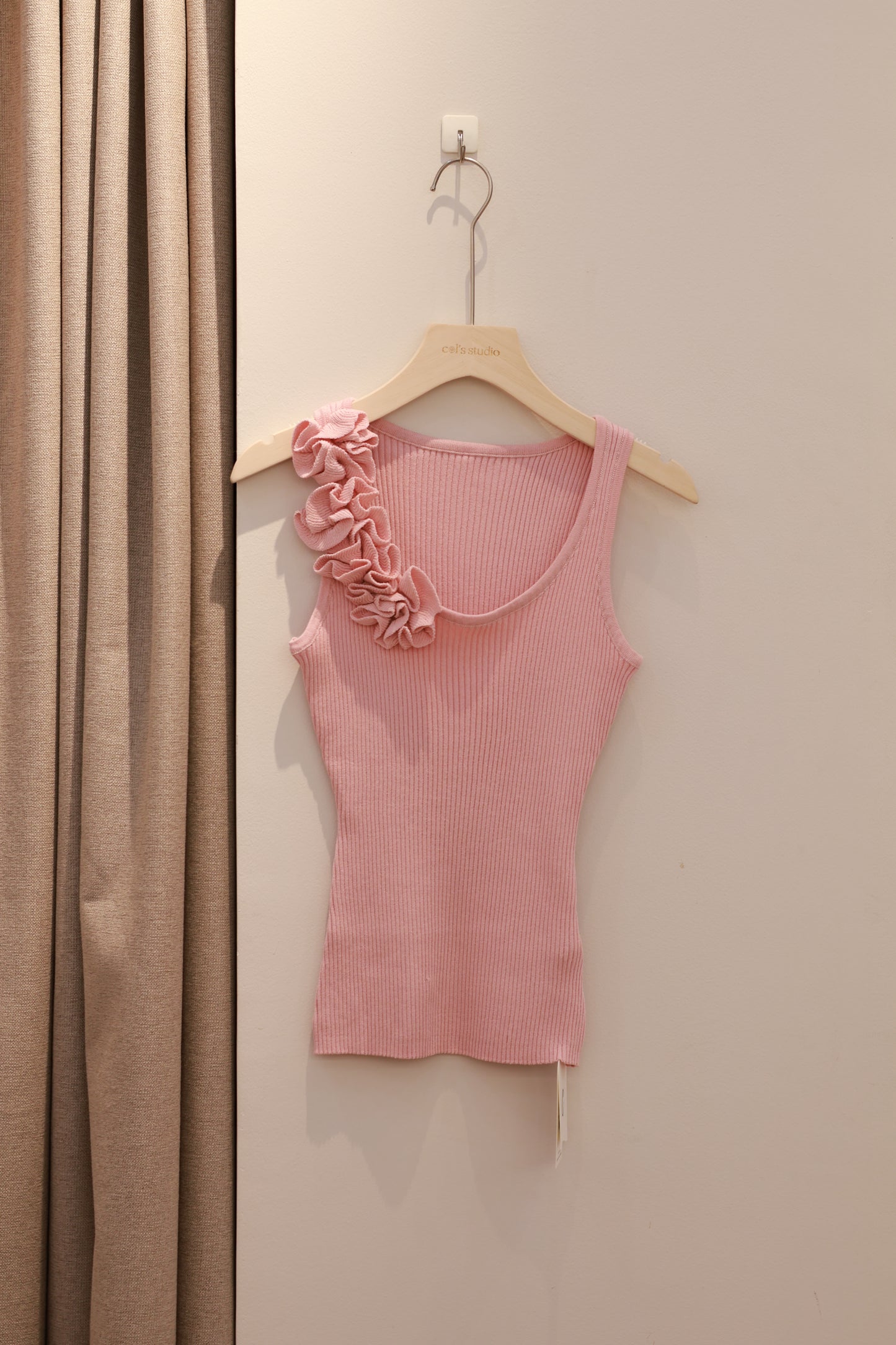 Pink floral knitted tank top