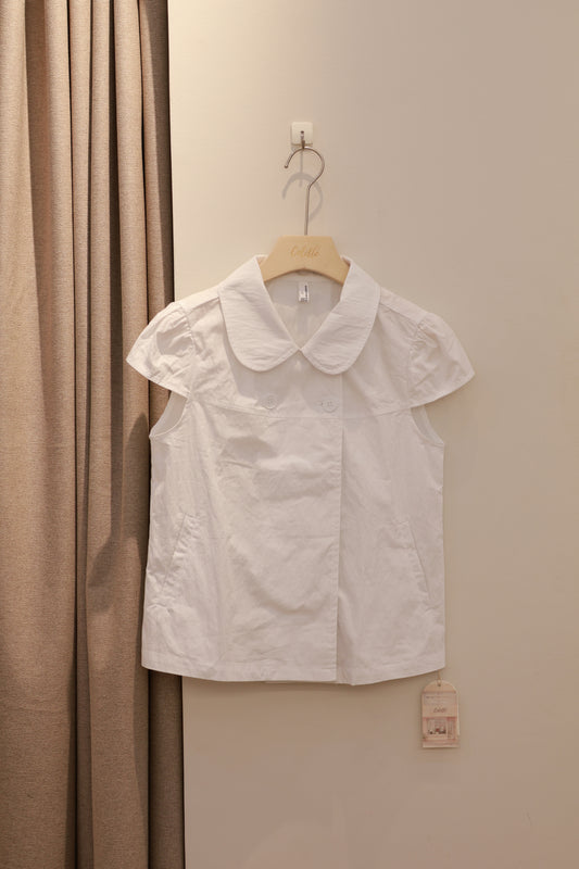 Buttons short sleeve white blouse