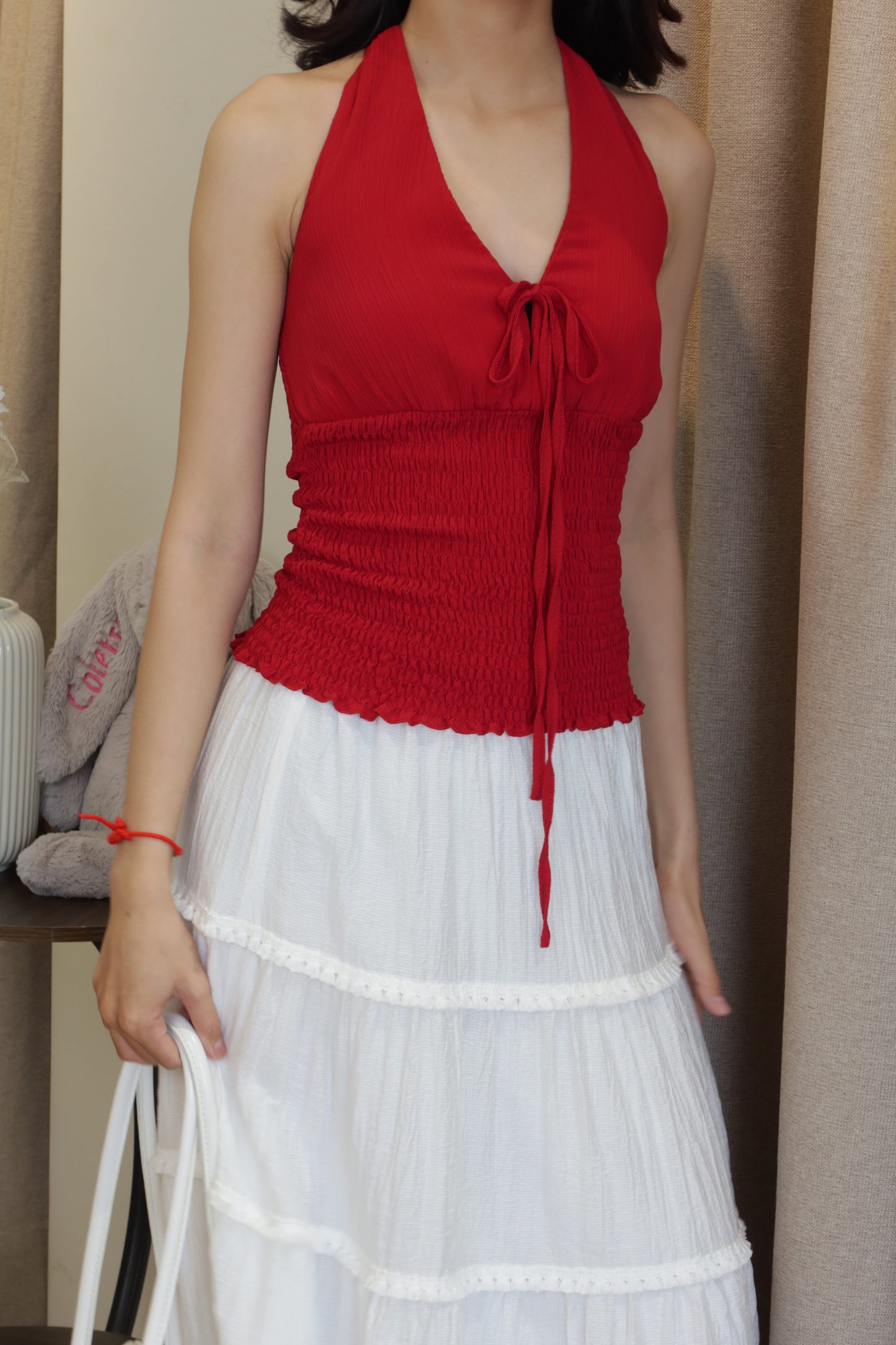 red slim fit halter