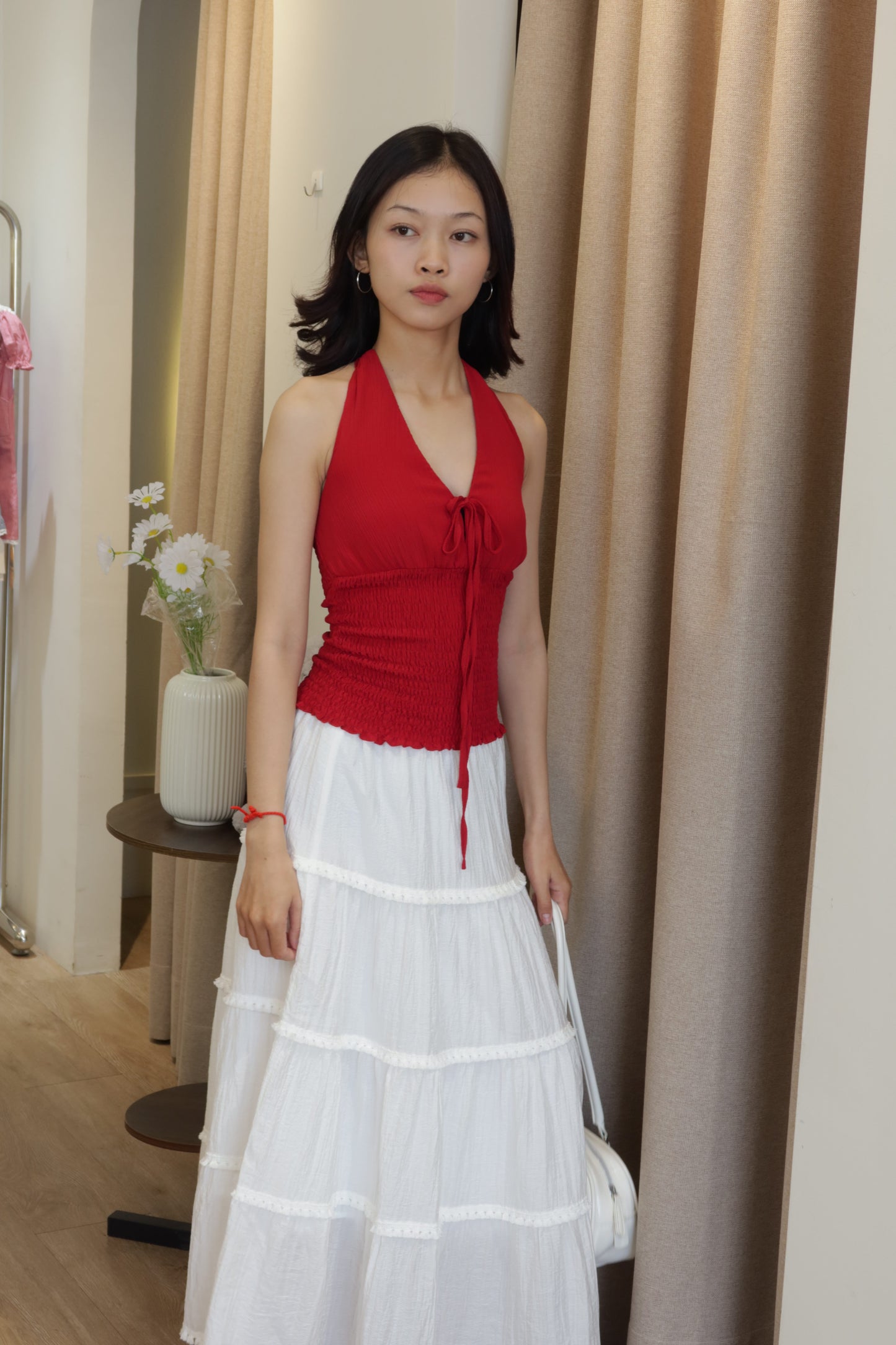 red slim fit halter