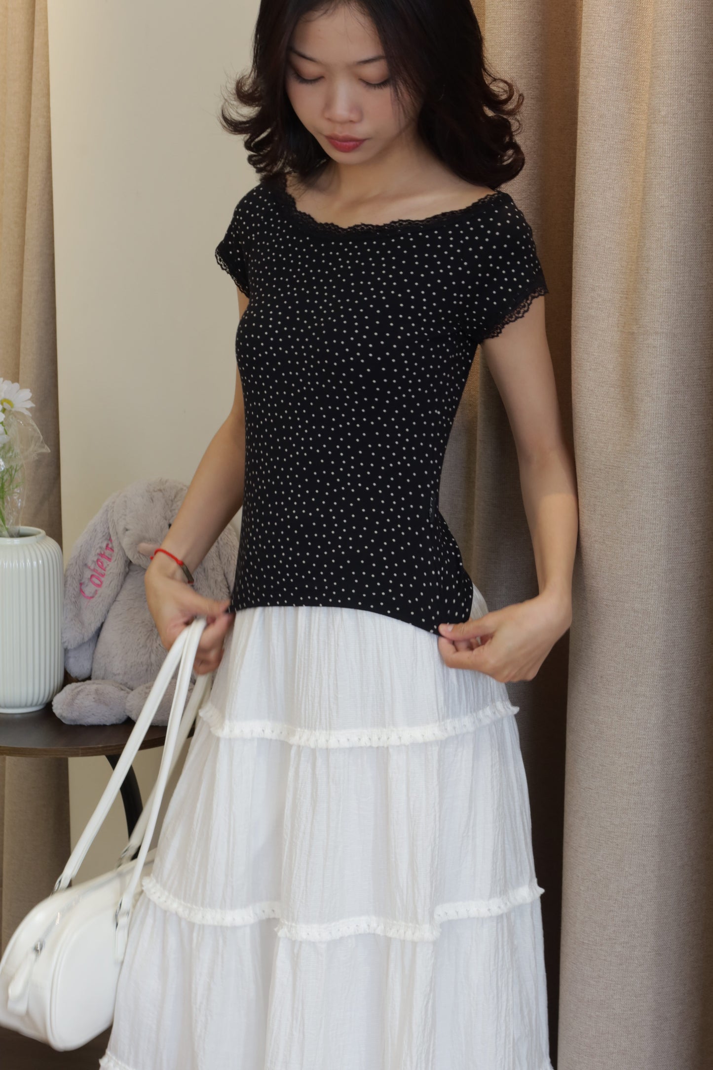 Black polkadot off shoulder