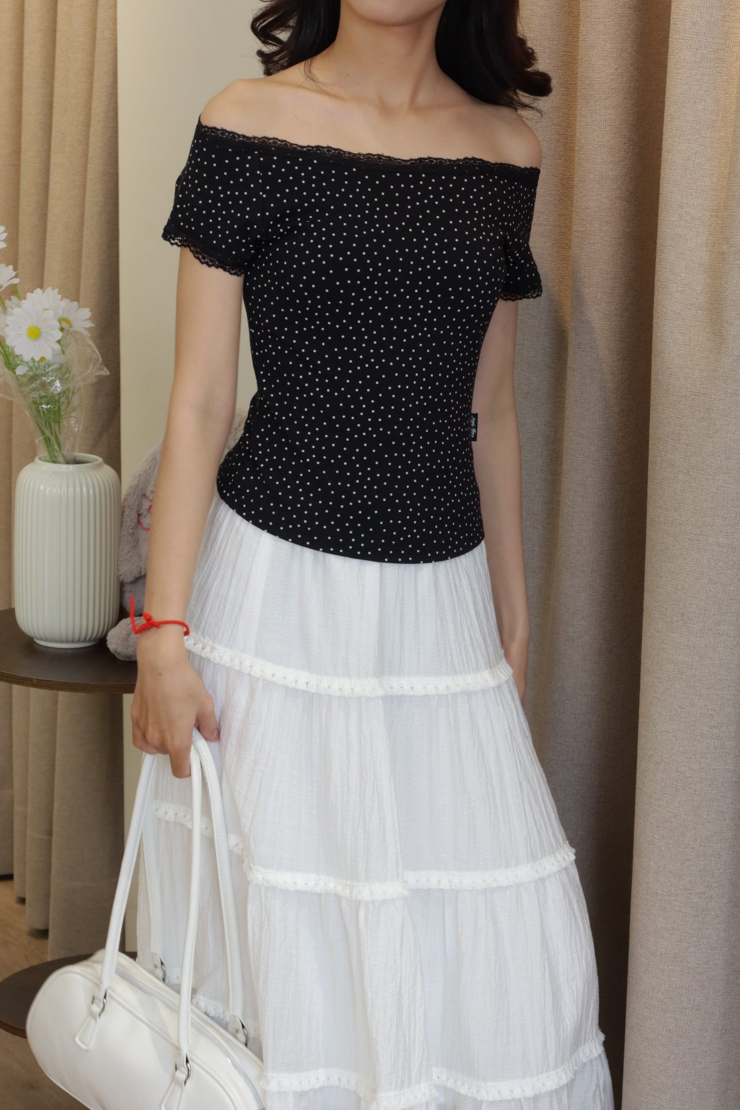 Black polkadot off shoulder