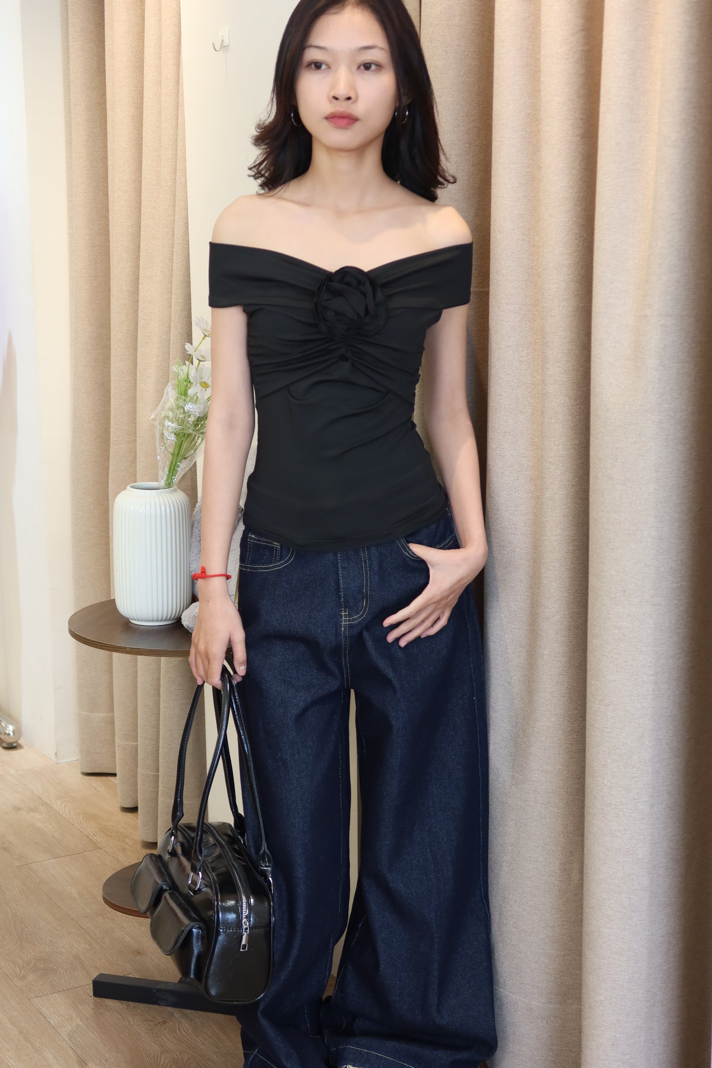 Black rose off shoulder top