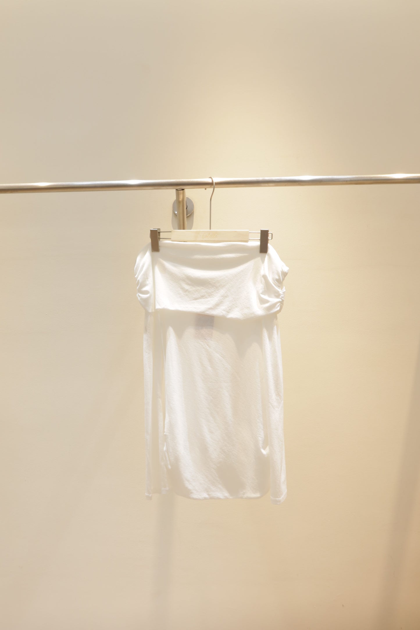 White mesh long sleeve off shoulder