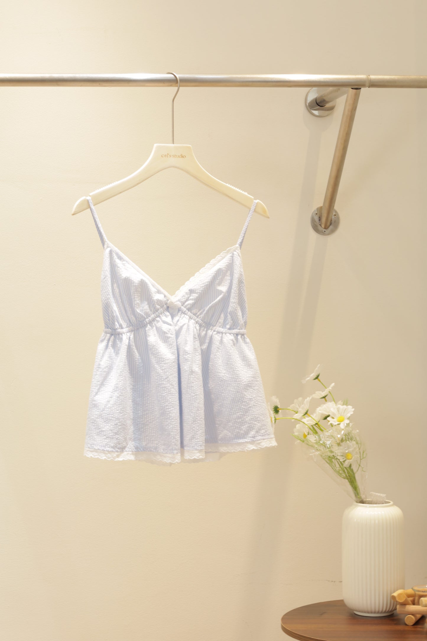 blue stripes v cut flowy top