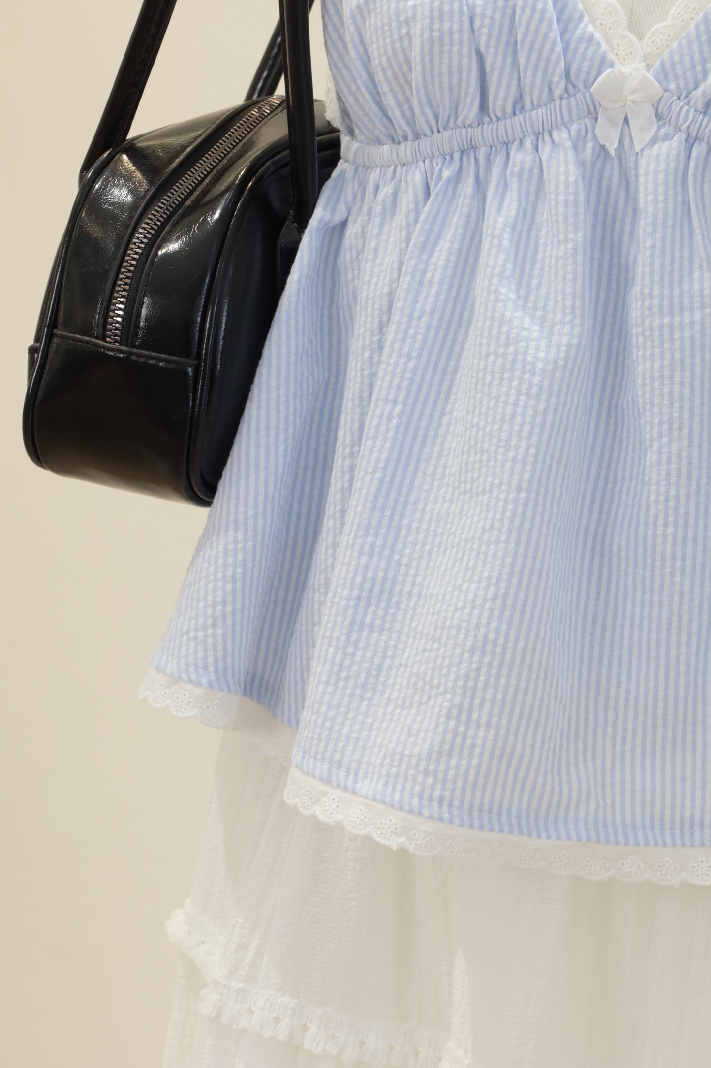 blue stripes v cut flowy top