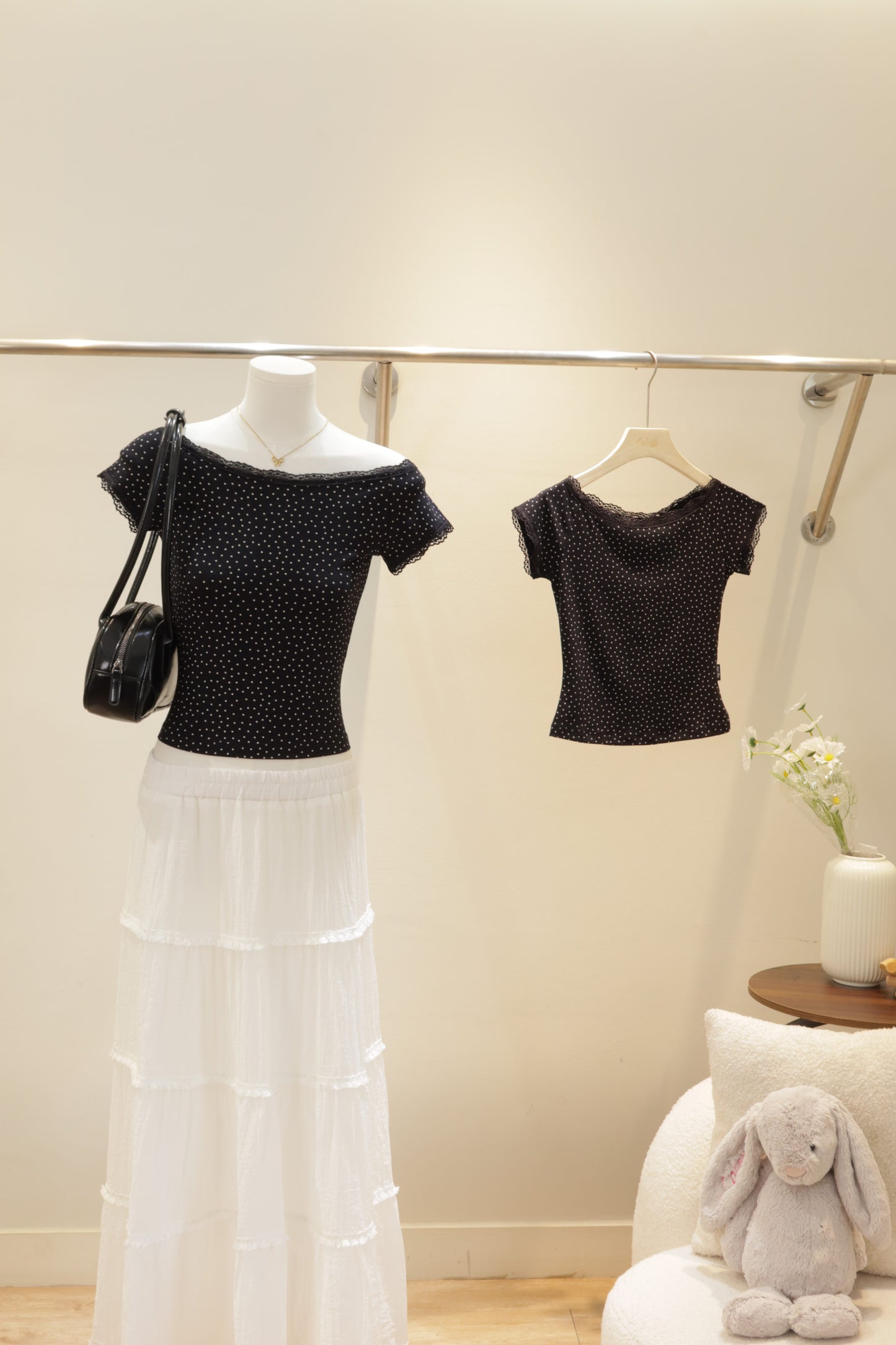 Black polkadot off shoulder