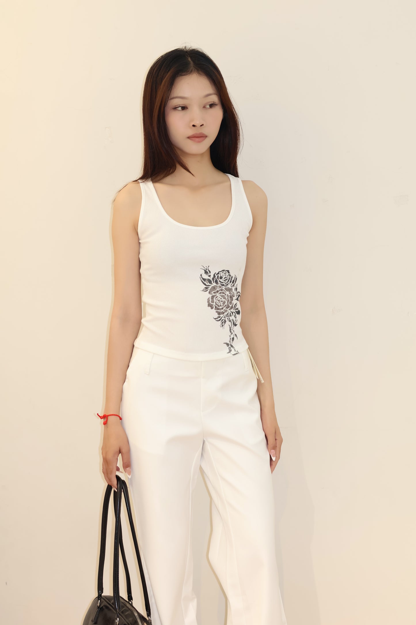 ROSE PRINT WHITE TANK TOP