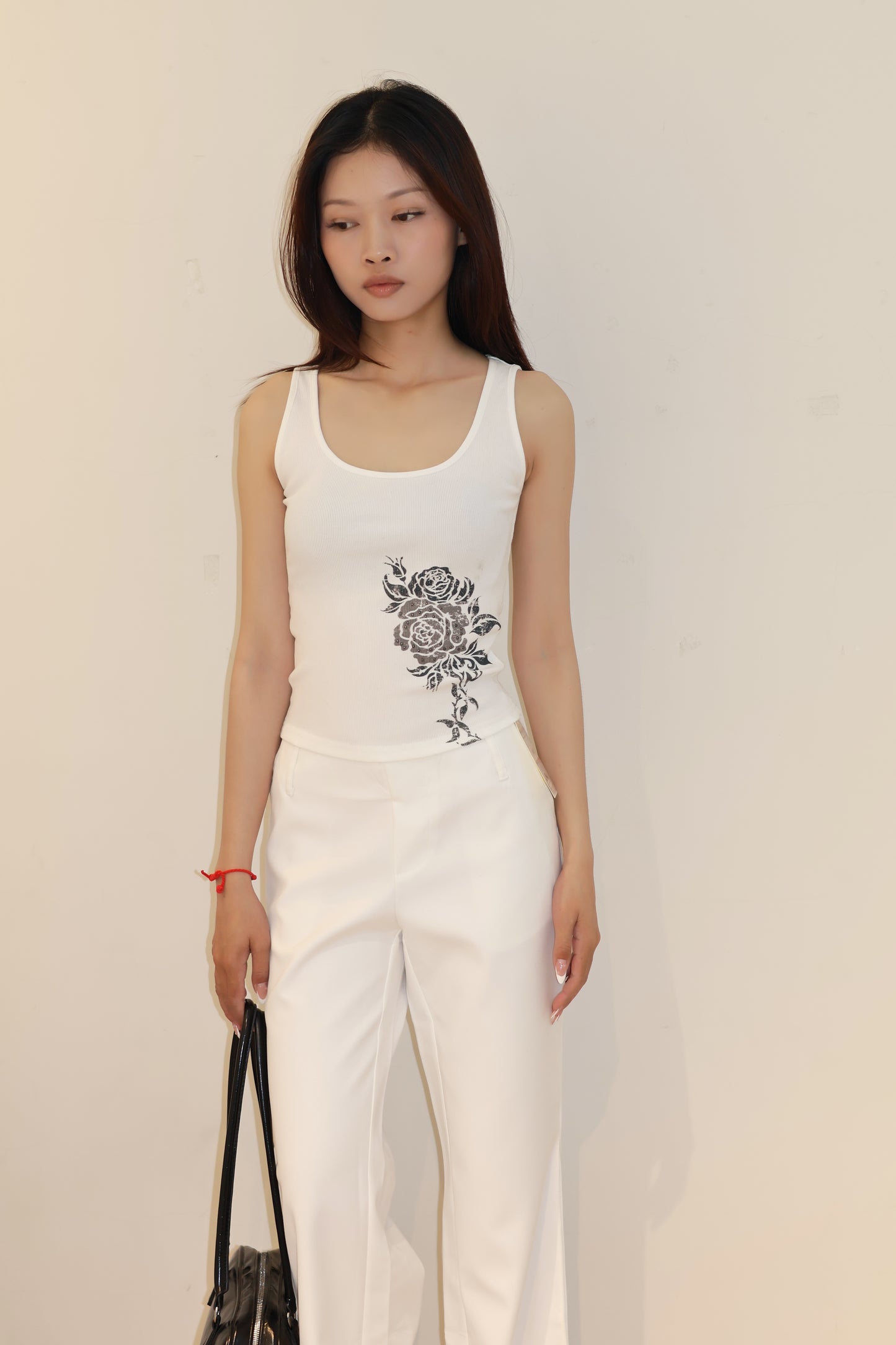 ROSE PRINT WHITE TANK TOP