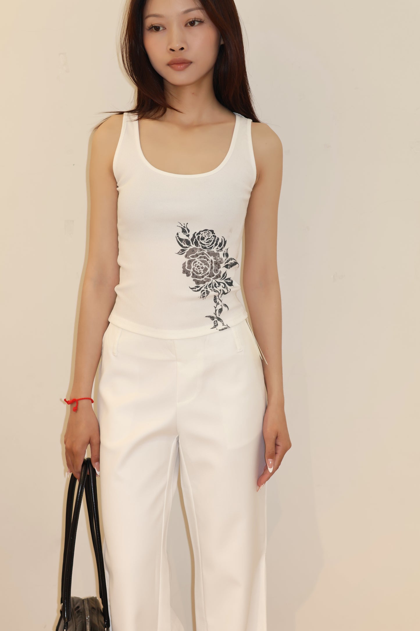 ROSE PRINT WHITE TANK TOP