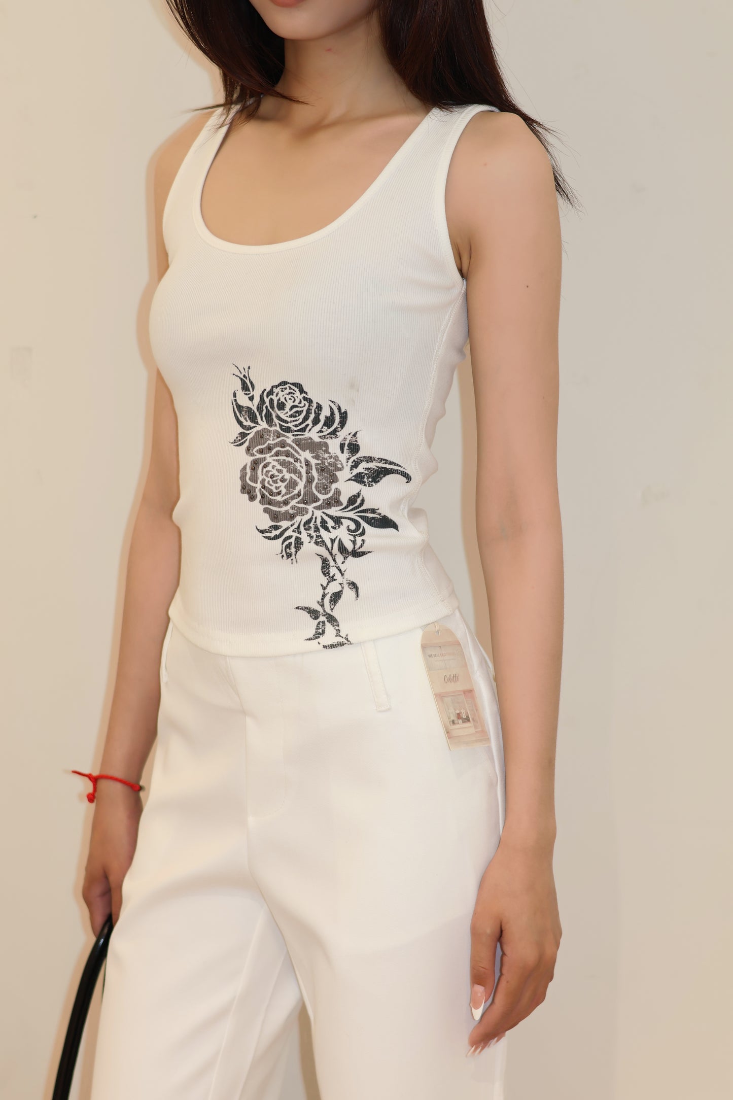 ROSE PRINT WHITE TANK TOP