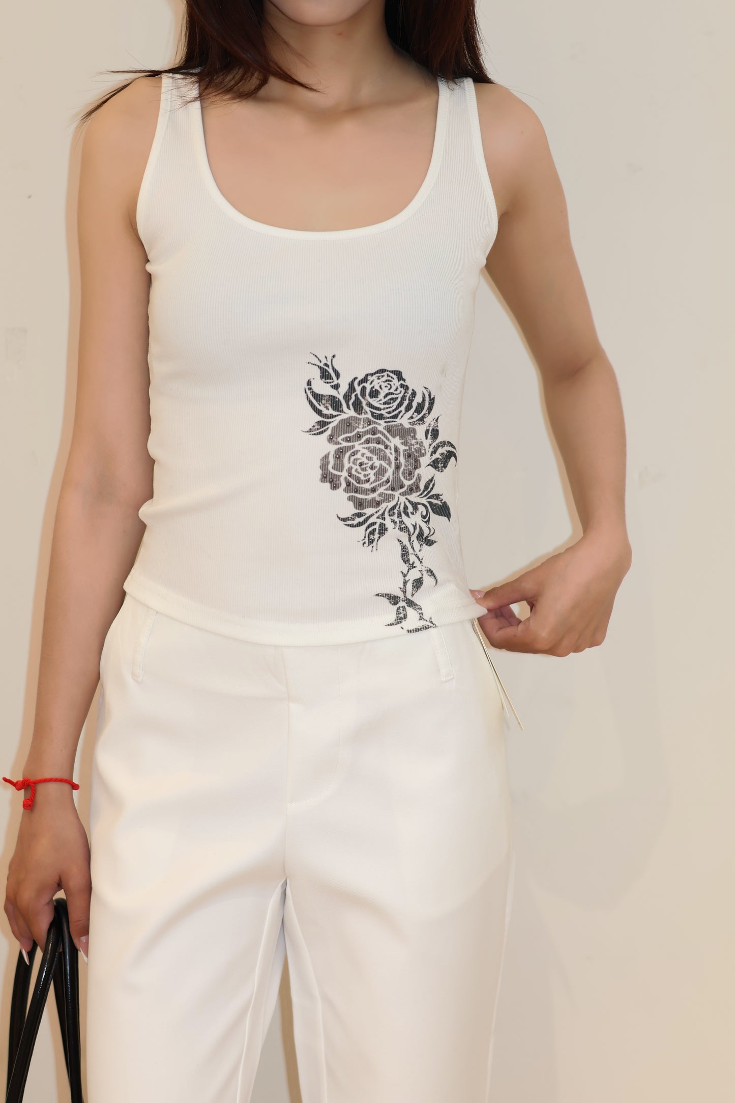 ROSE PRINT WHITE TANK TOP