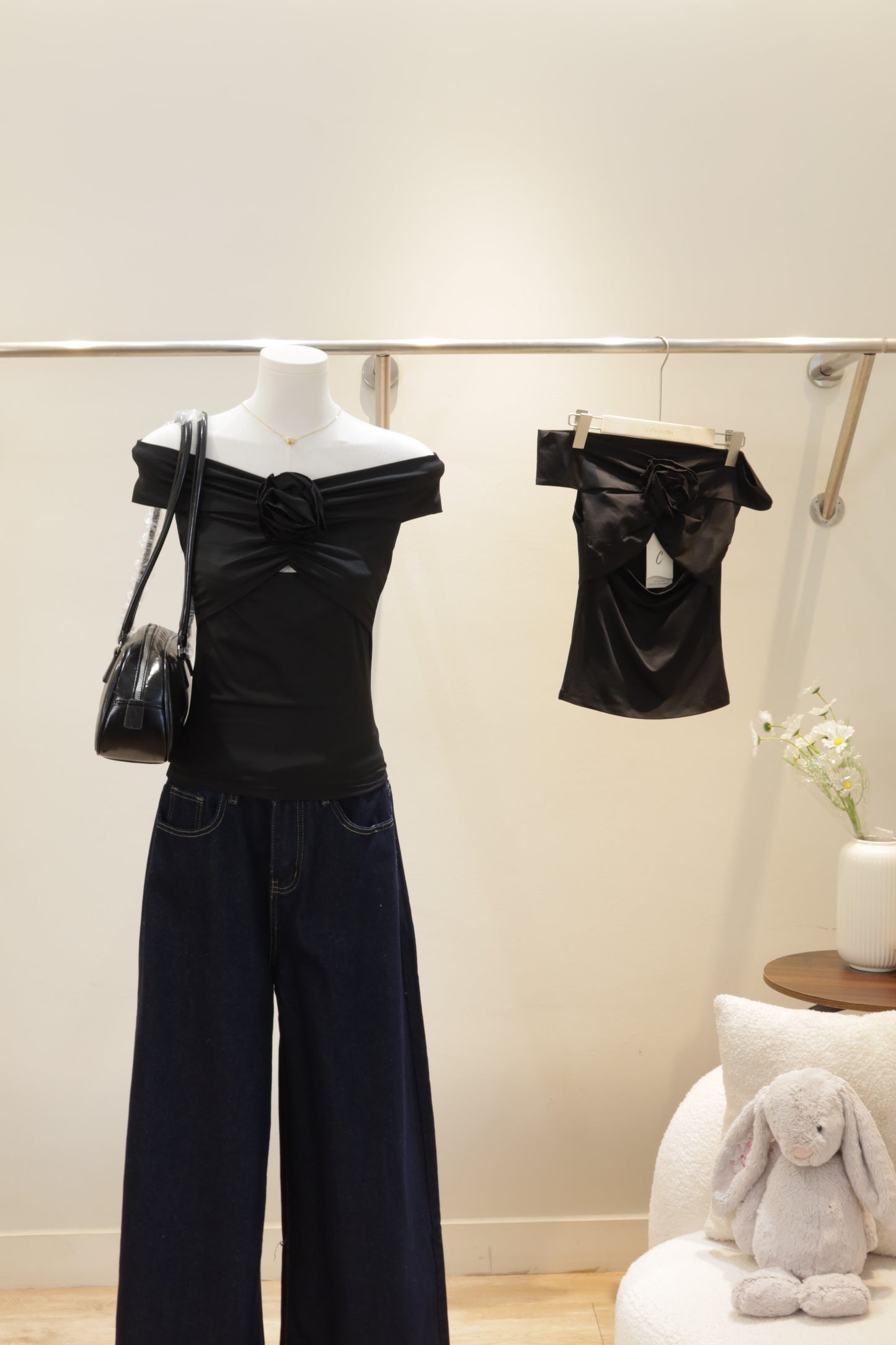 Black rose off shoulder top