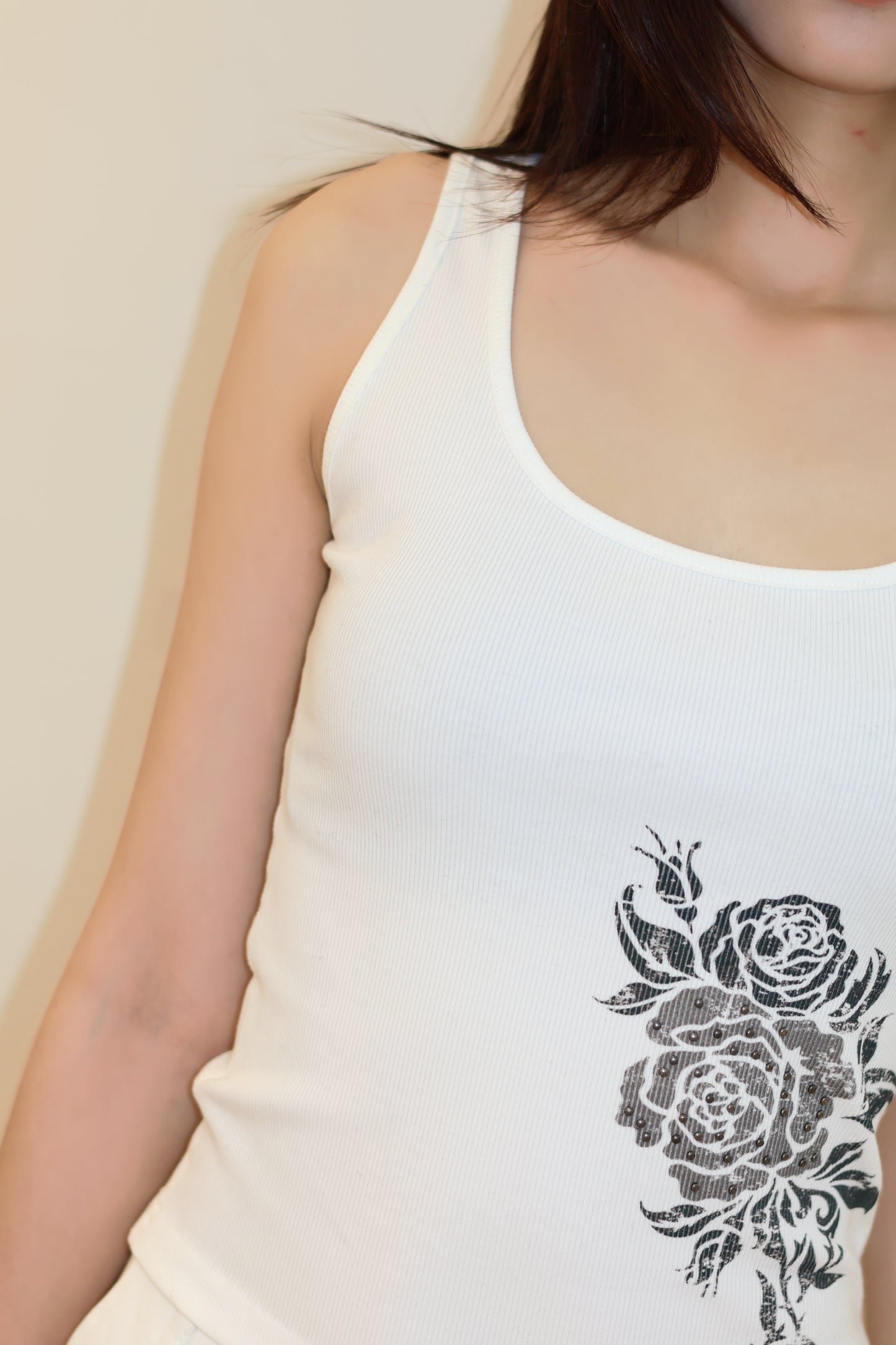 ROSE PRINT WHITE TANK TOP