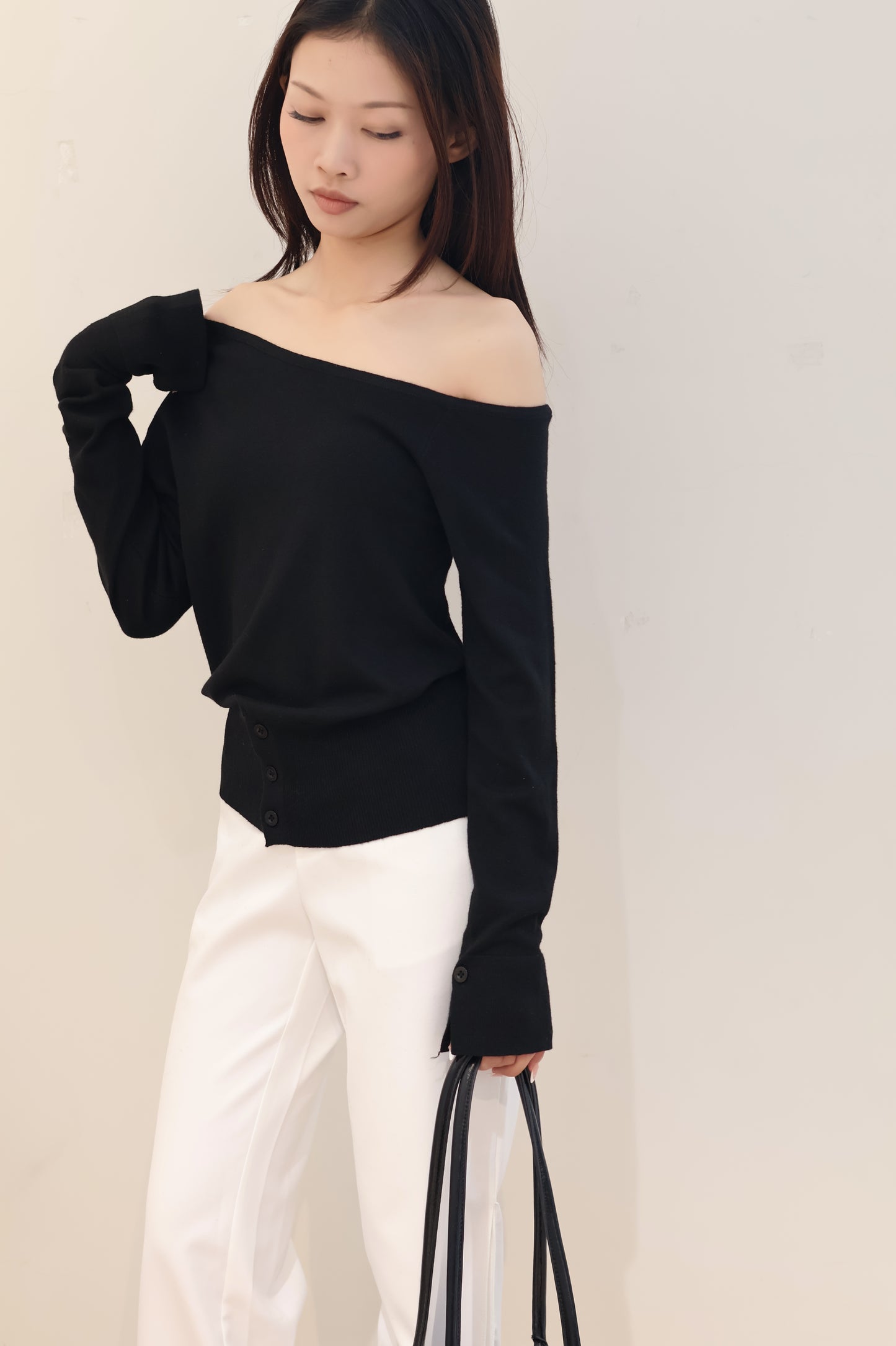 HALF SHOULDER WAIST CINCH TOP