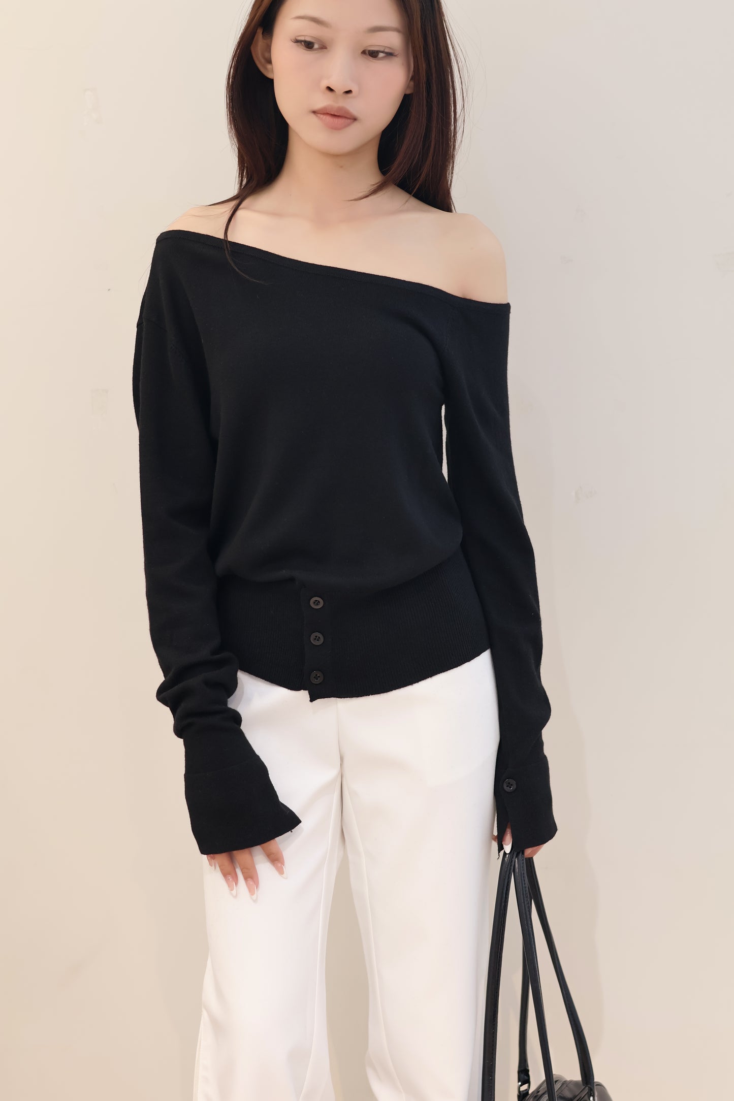 HALF SHOULDER WAIST CINCH TOP