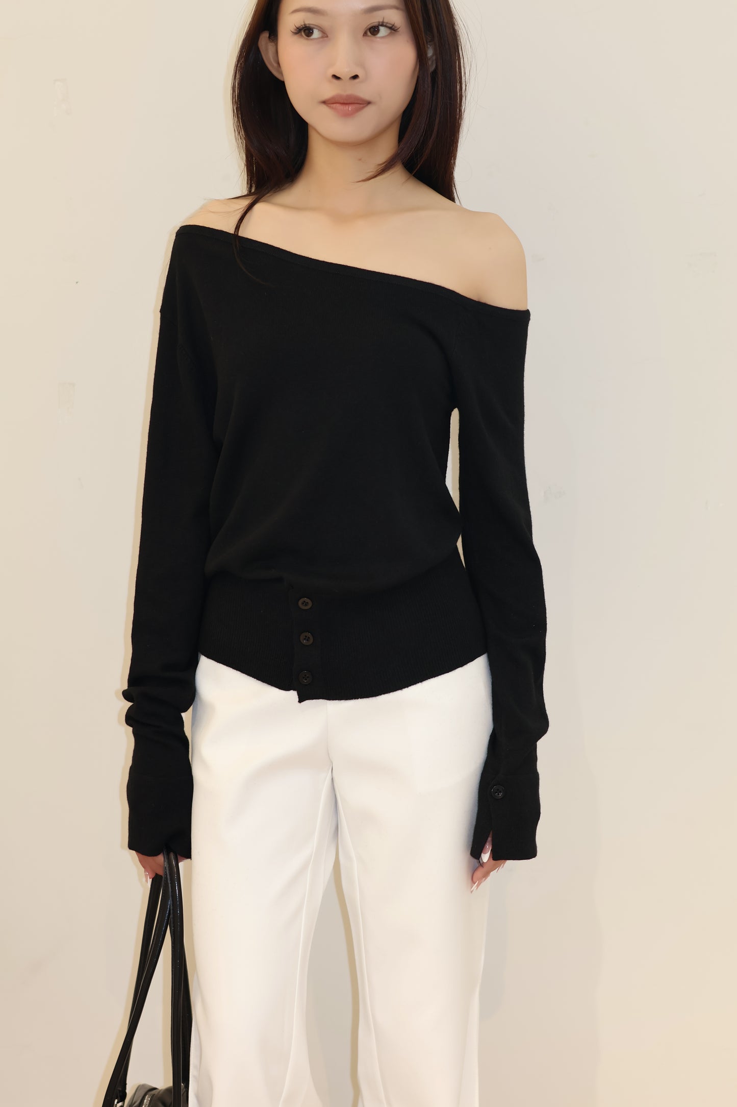 HALF SHOULDER WAIST CINCH TOP