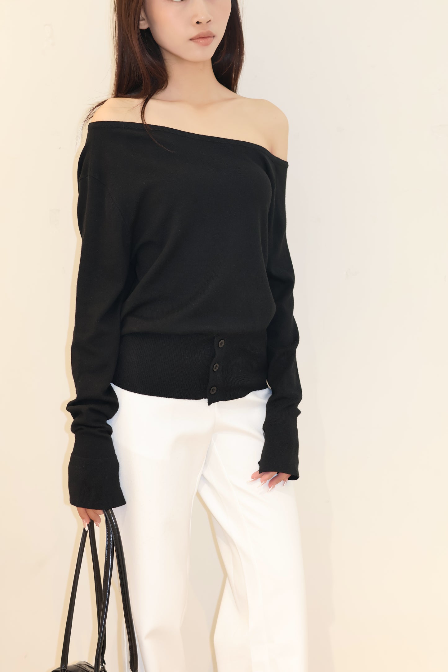 HALF SHOULDER WAIST CINCH TOP