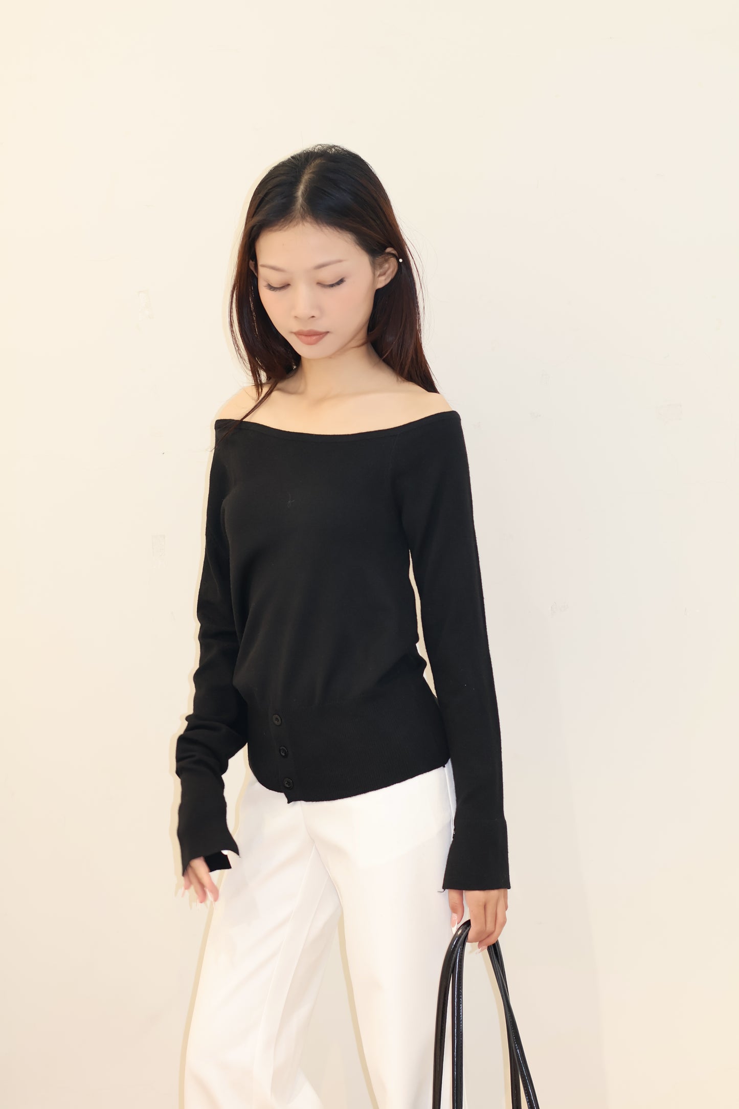 HALF SHOULDER WAIST CINCH TOP