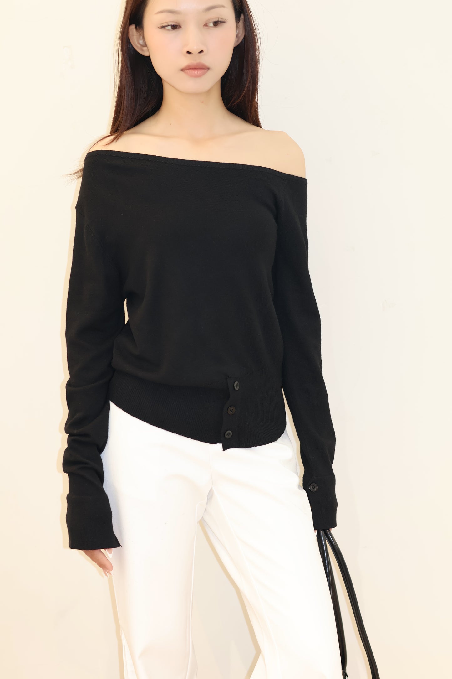 HALF SHOULDER WAIST CINCH TOP